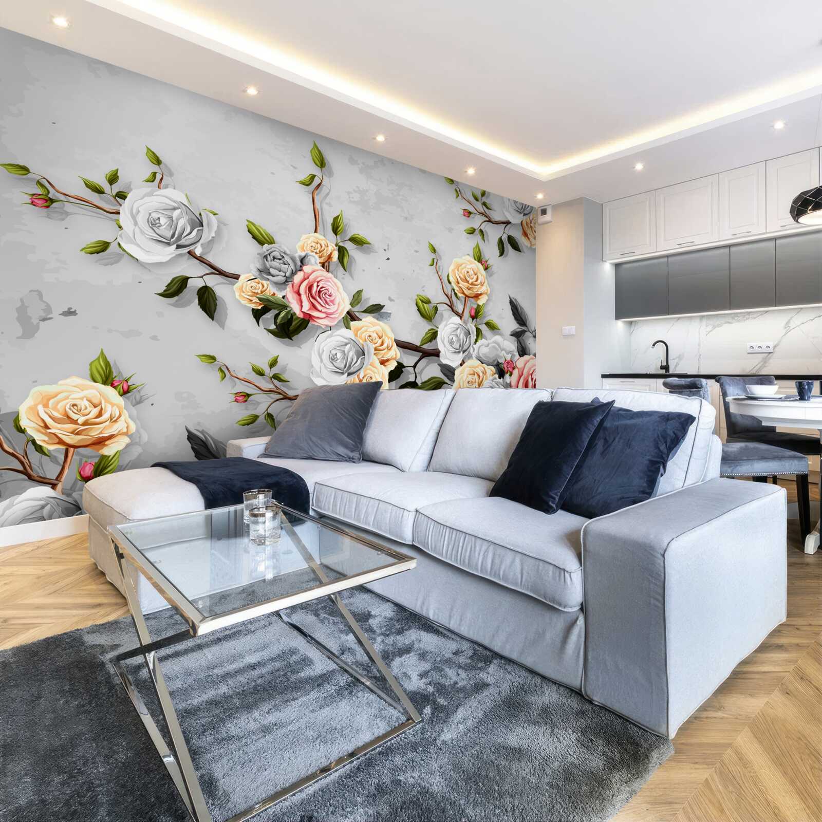 Fototapet ramuri roz în stil vintage