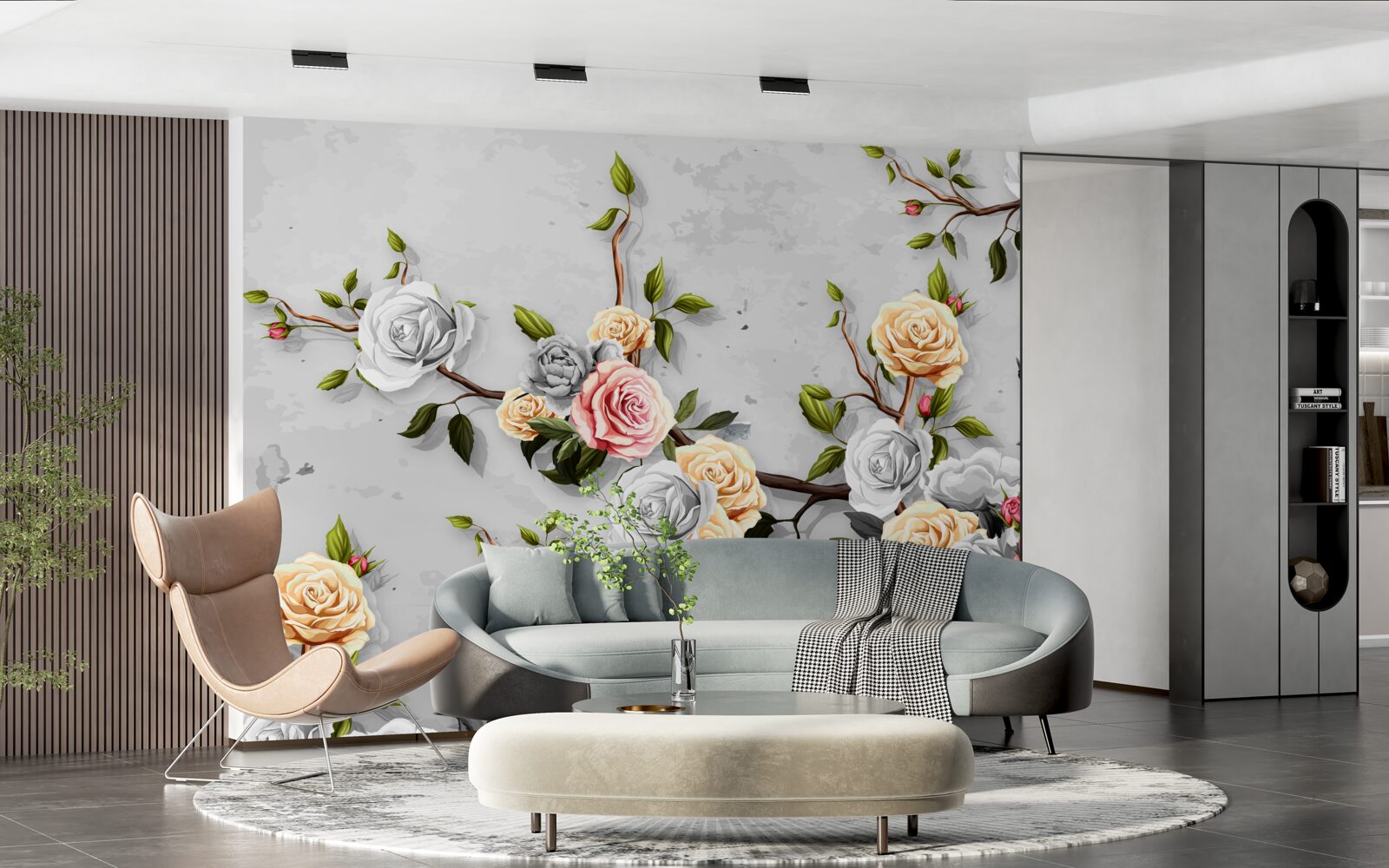 Fototapet ramuri roz în stil vintage