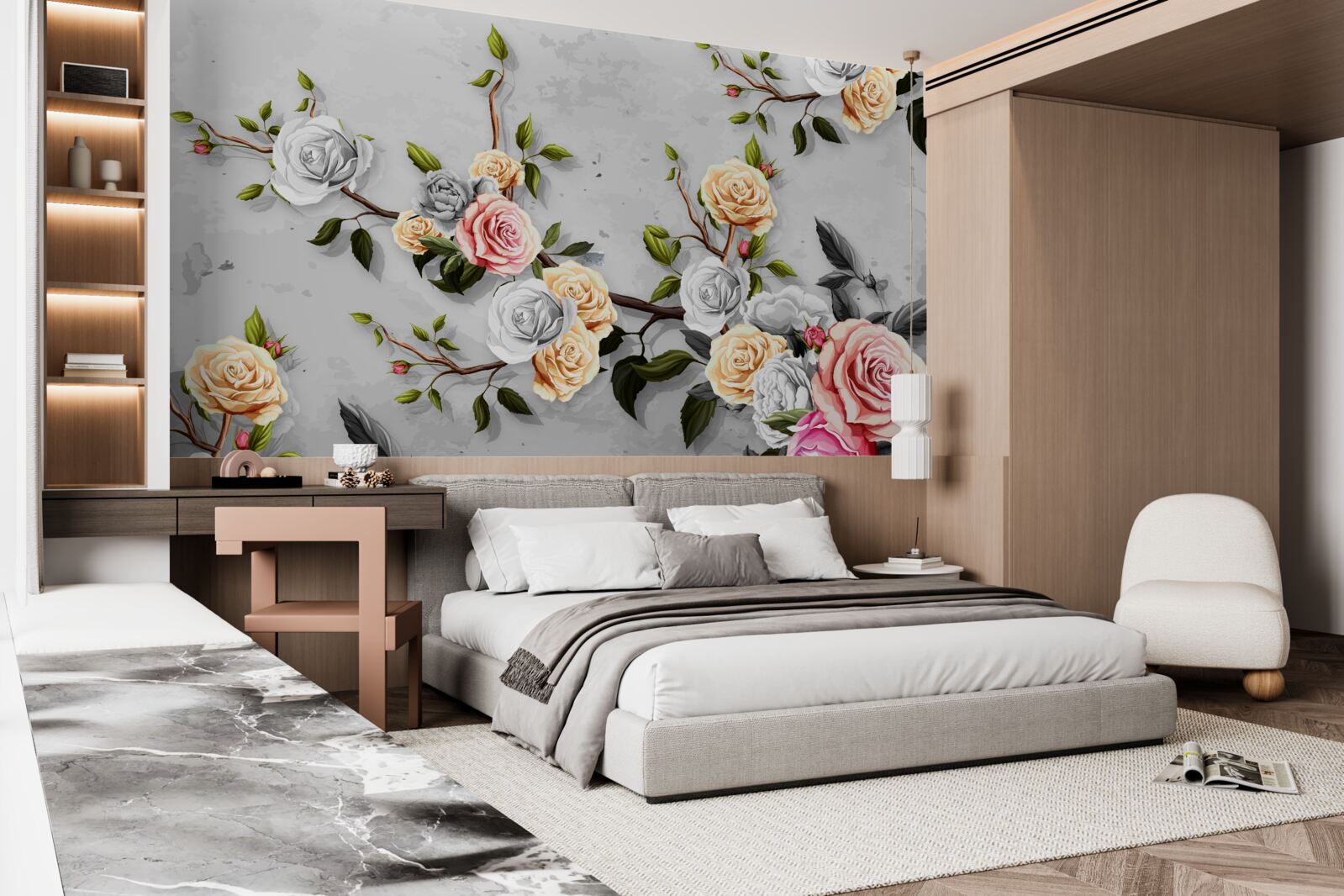 Fototapet ramuri roz în stil vintage