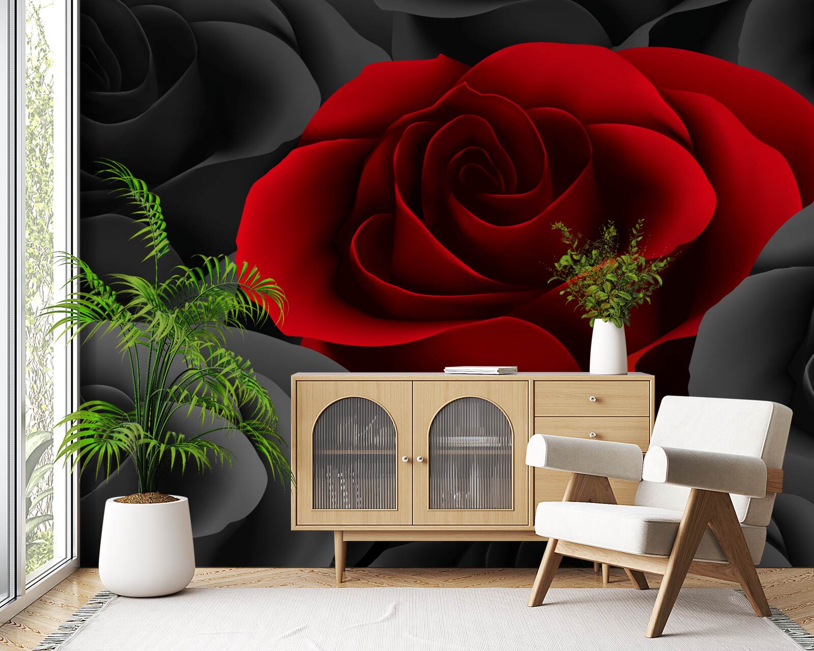 Fototapet o floare colorată în mijlocul plictiselii