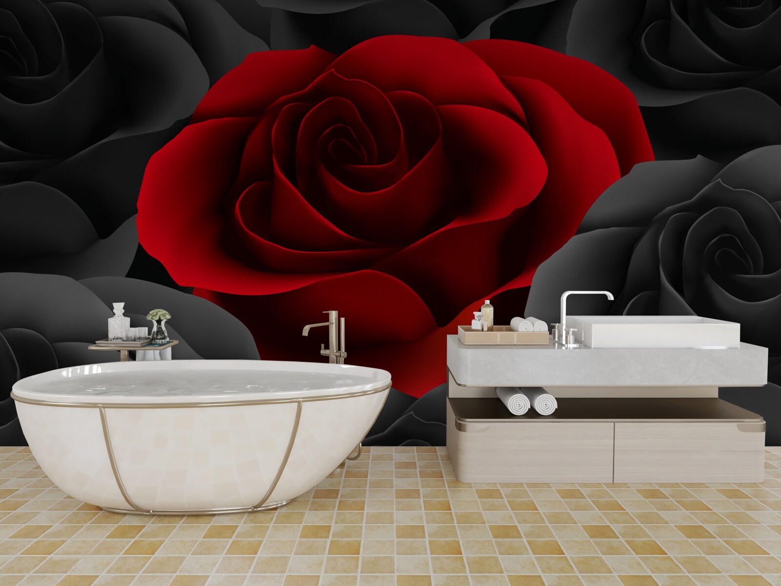 Fototapet o floare colorată în mijlocul plictiselii