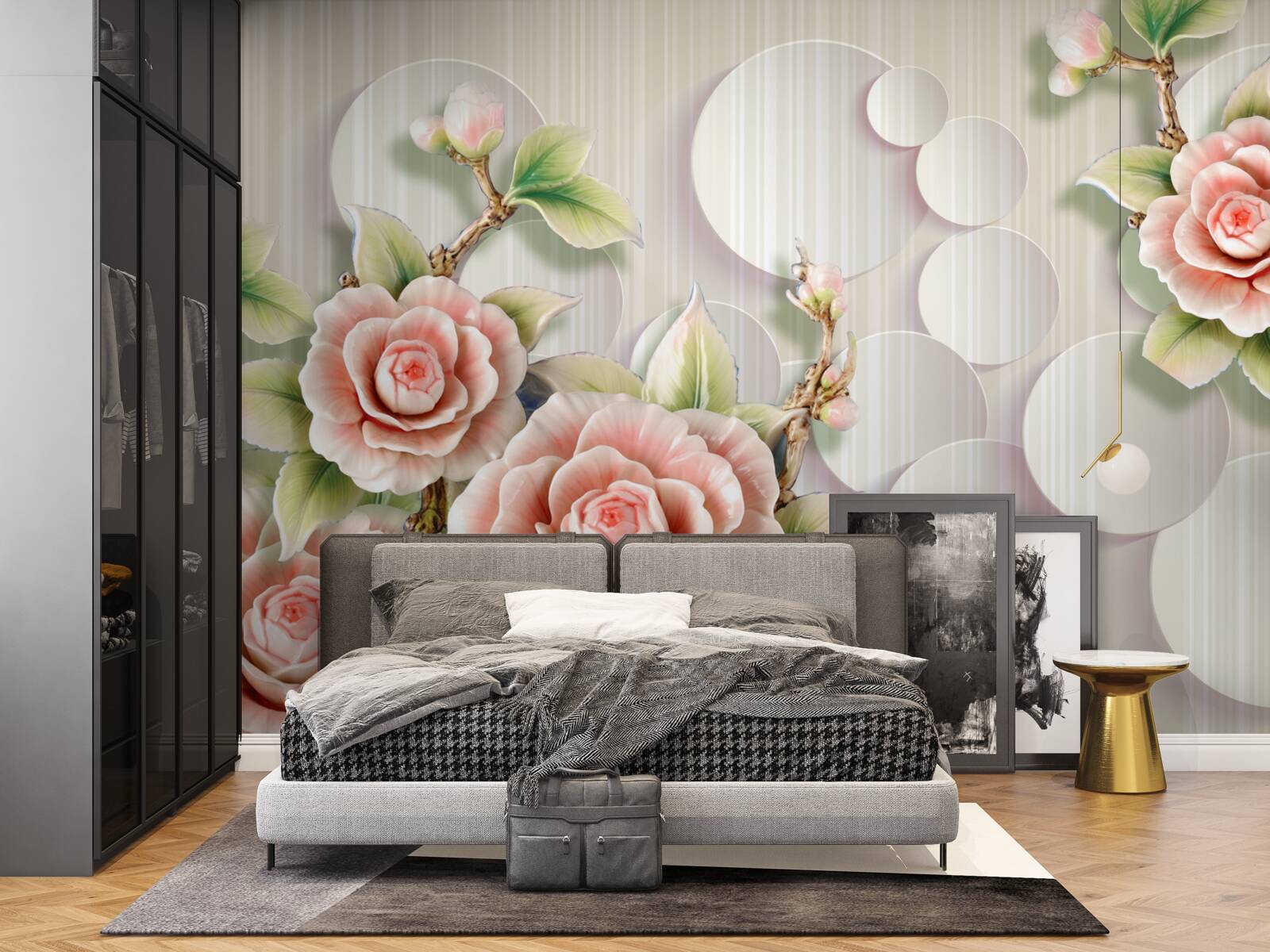 Fototapet fundal luminos decorat cu un trandafir delicat de culoarea ceaiului