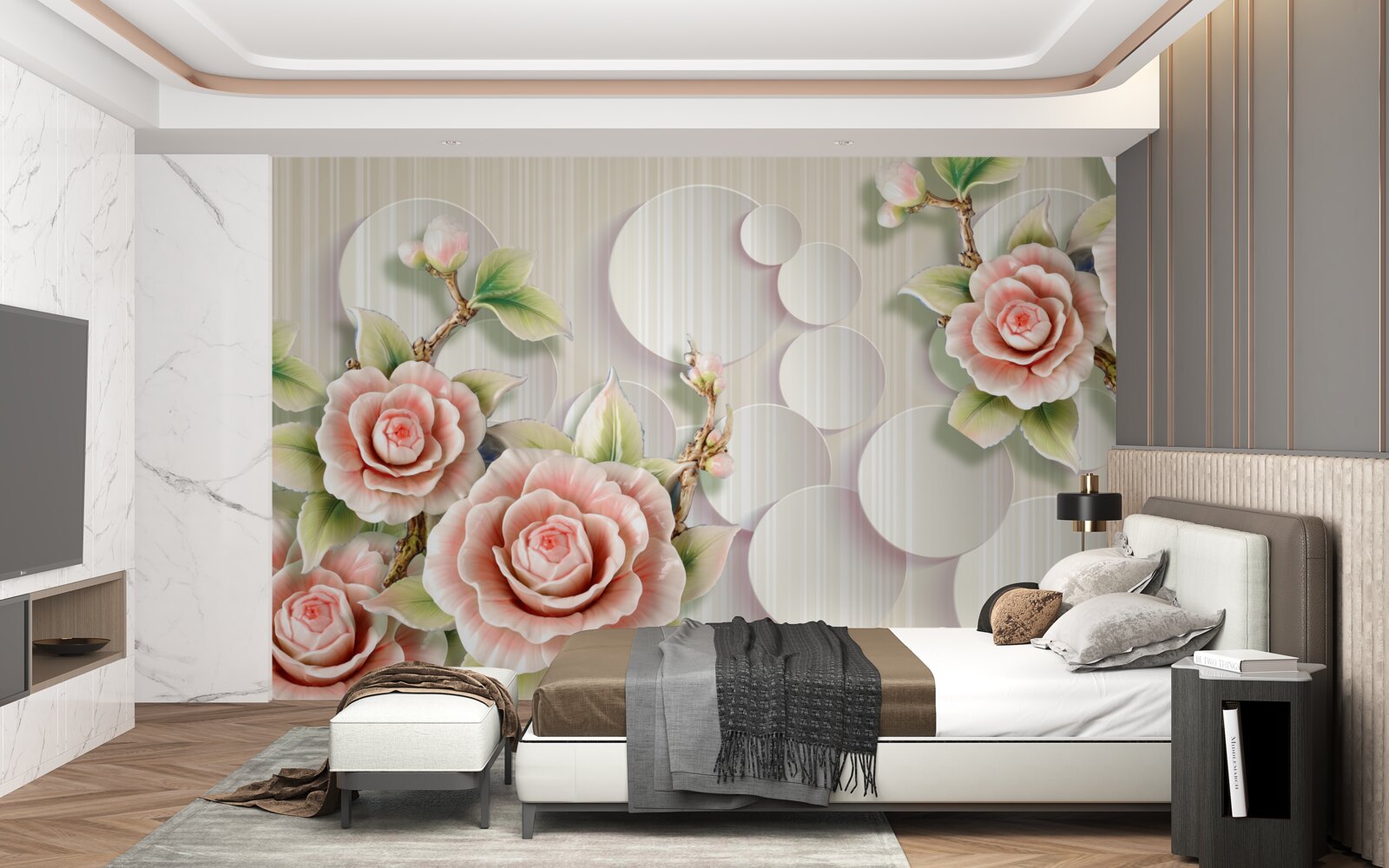 Fototapet fundal luminos decorat cu un trandafir delicat de culoarea ceaiului