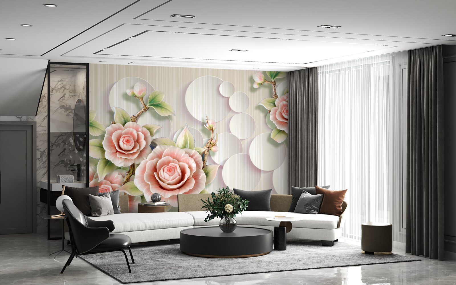 Fototapet fundal luminos decorat cu un trandafir delicat de culoarea ceaiului