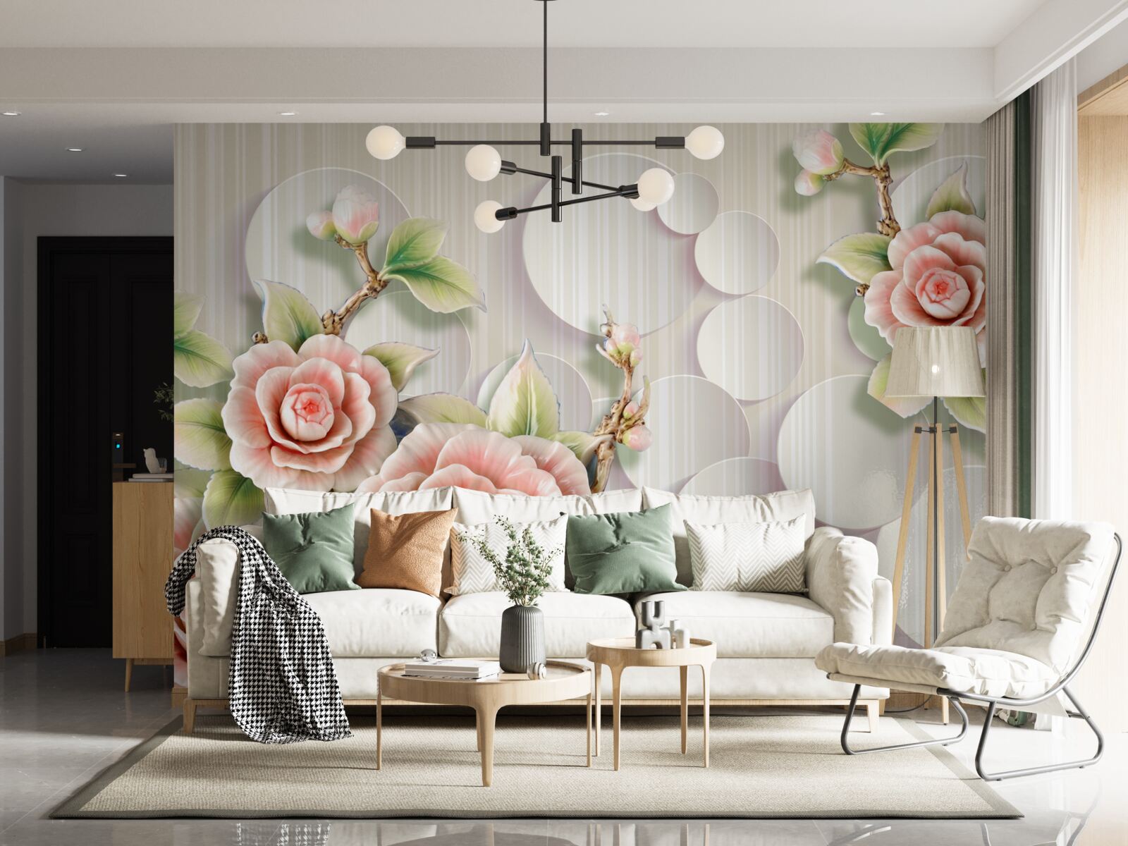 Fototapet fundal luminos decorat cu un trandafir delicat de culoarea ceaiului