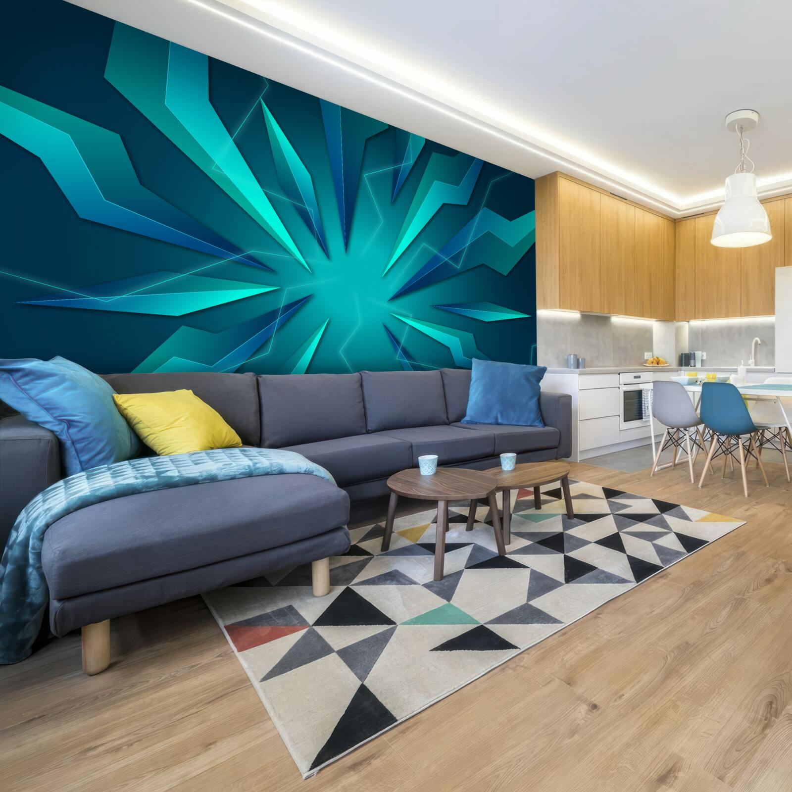 Fototapet curbe de valuri de albastru și turcoaz