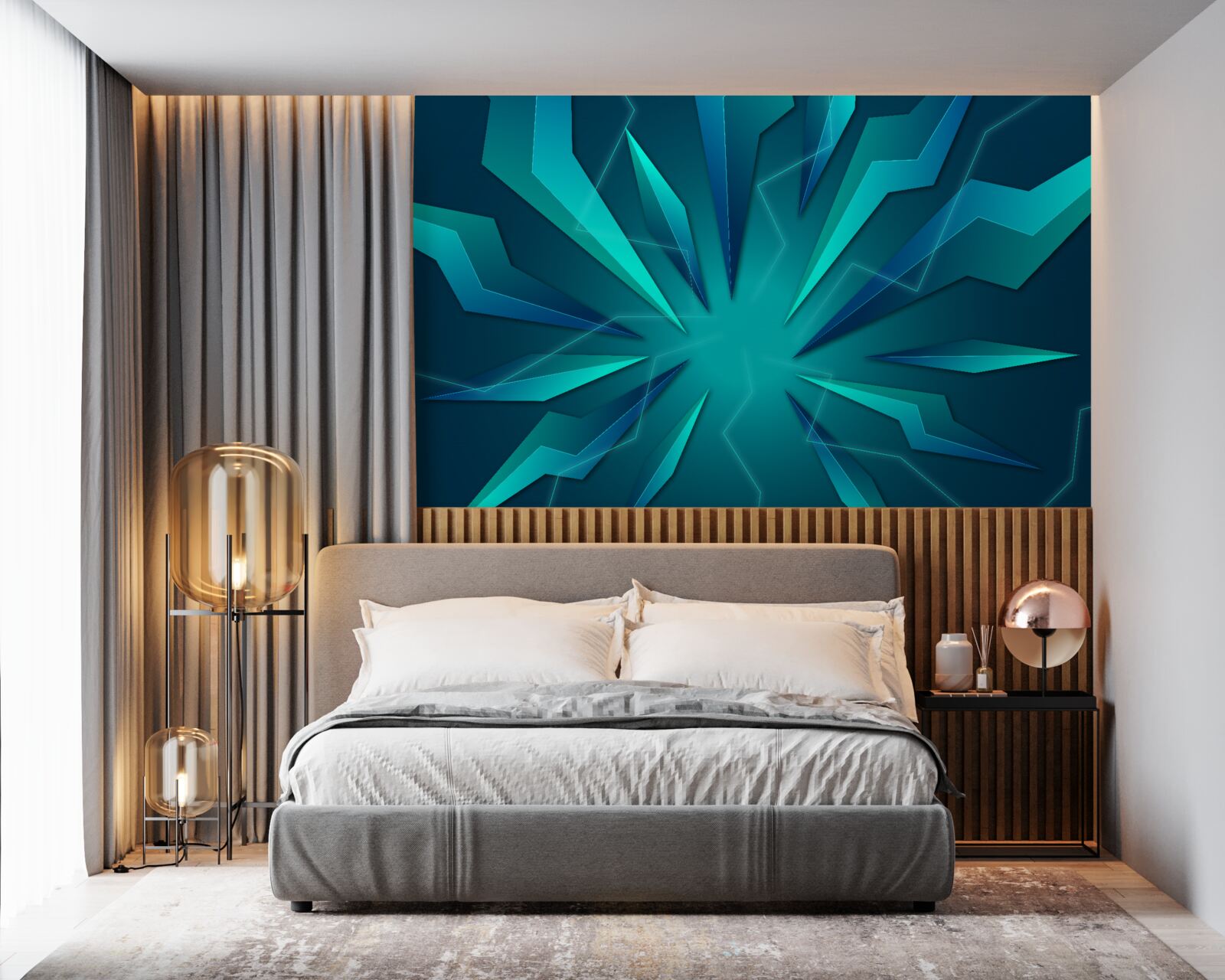 Fototapet curbe de valuri de albastru și turcoaz