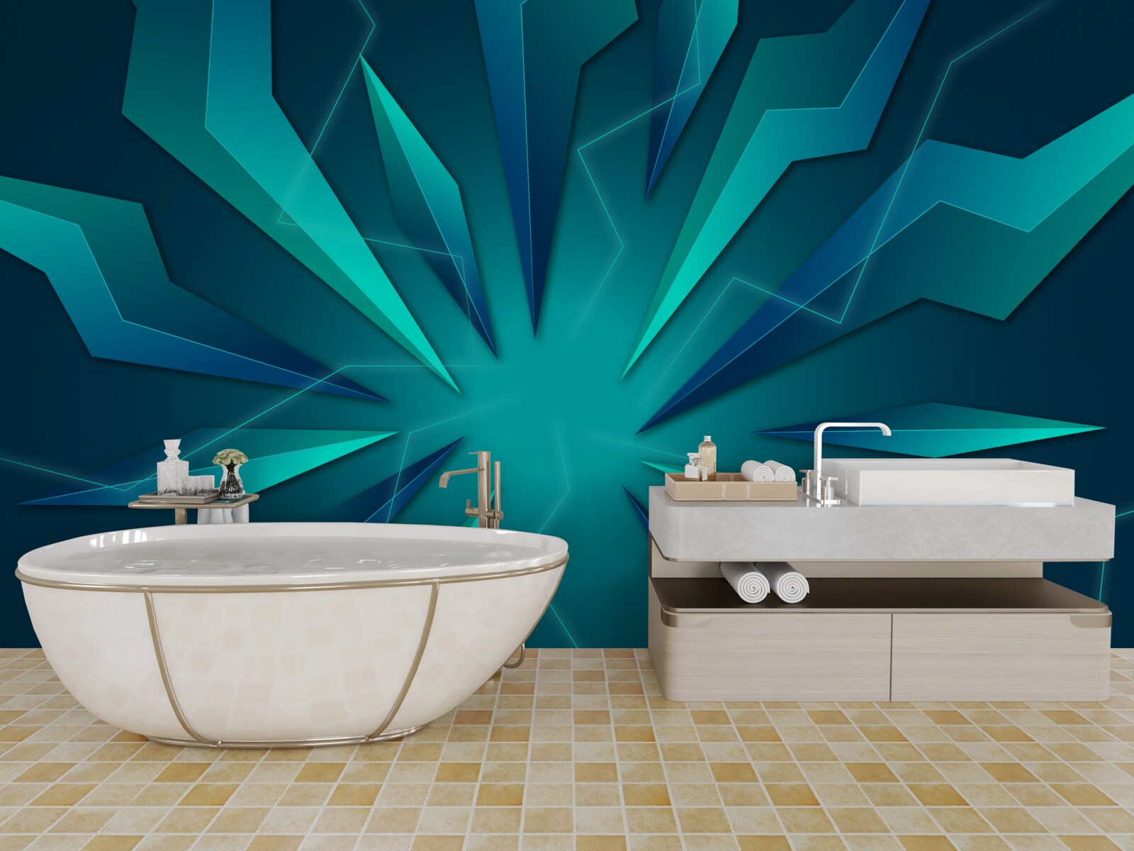 Fototapet curbe de valuri de albastru și turcoaz