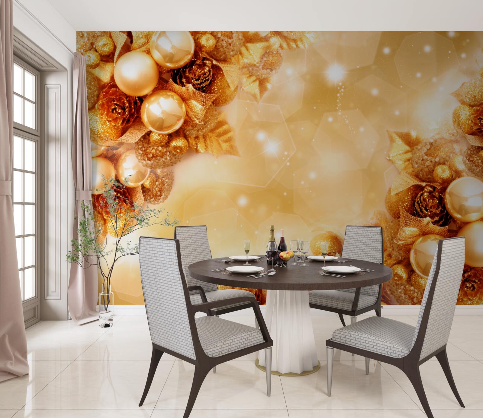 Fototapet perle de aur pe frunze de aur