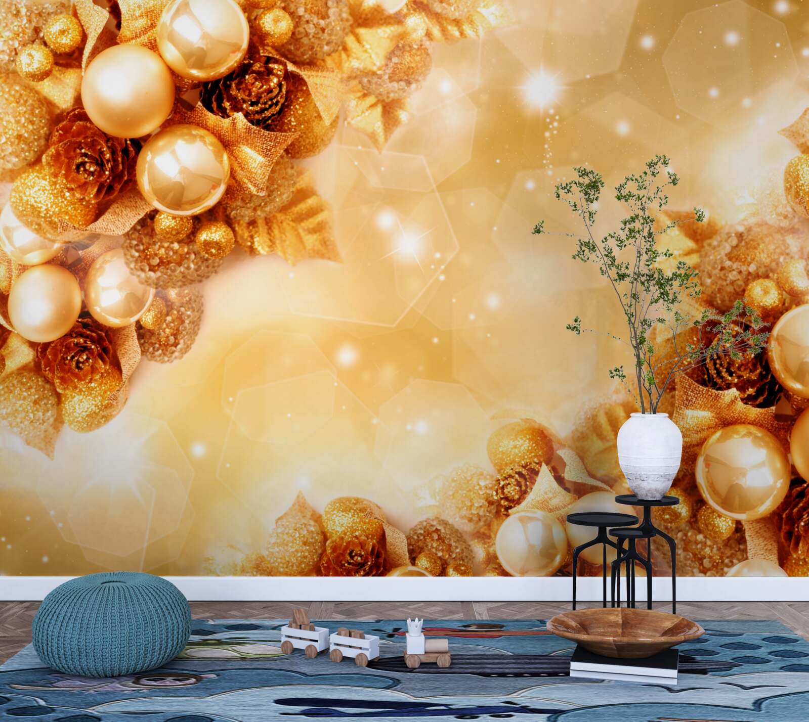 Fototapet perle de aur pe frunze de aur