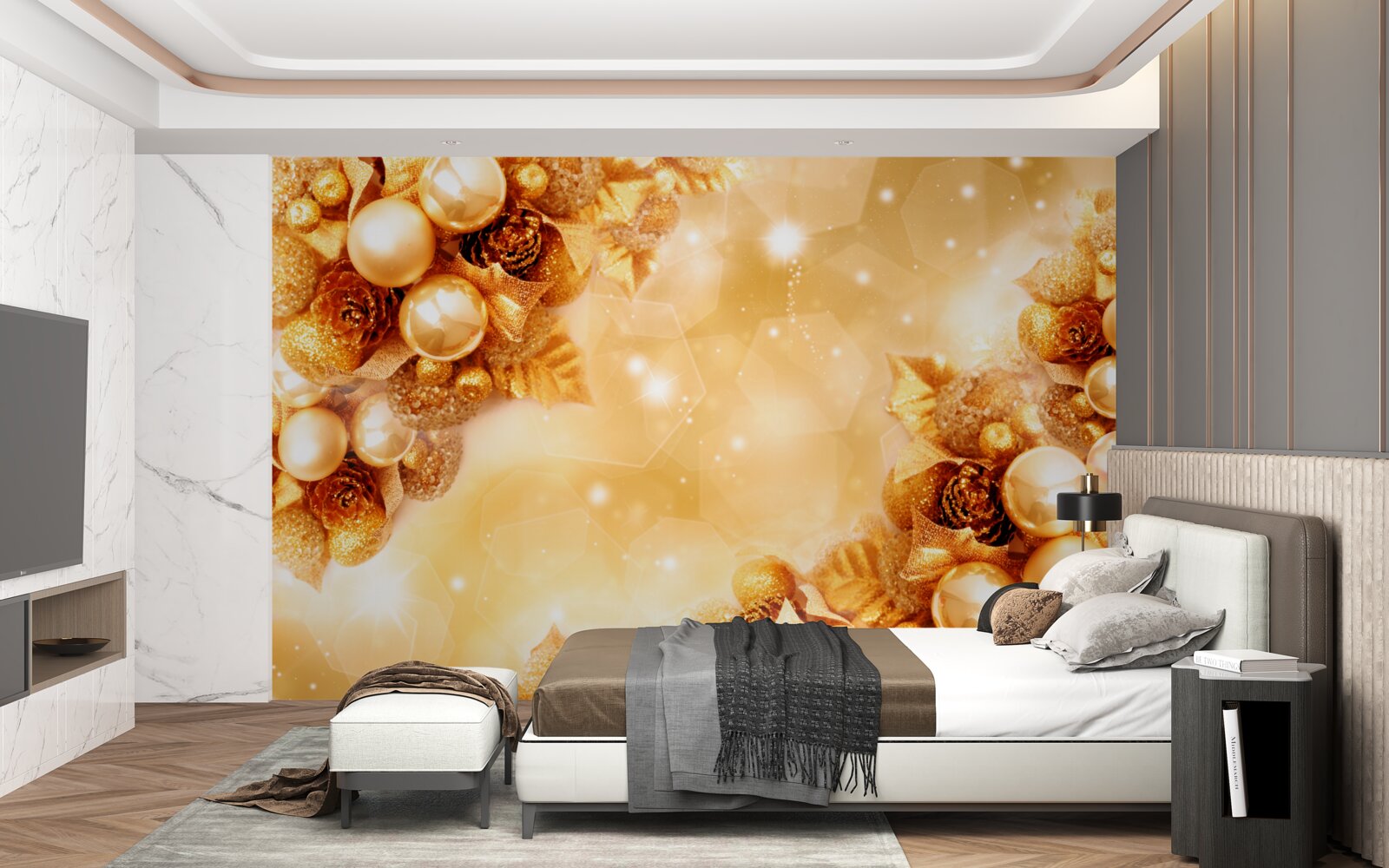 Fototapet perle de aur pe frunze de aur