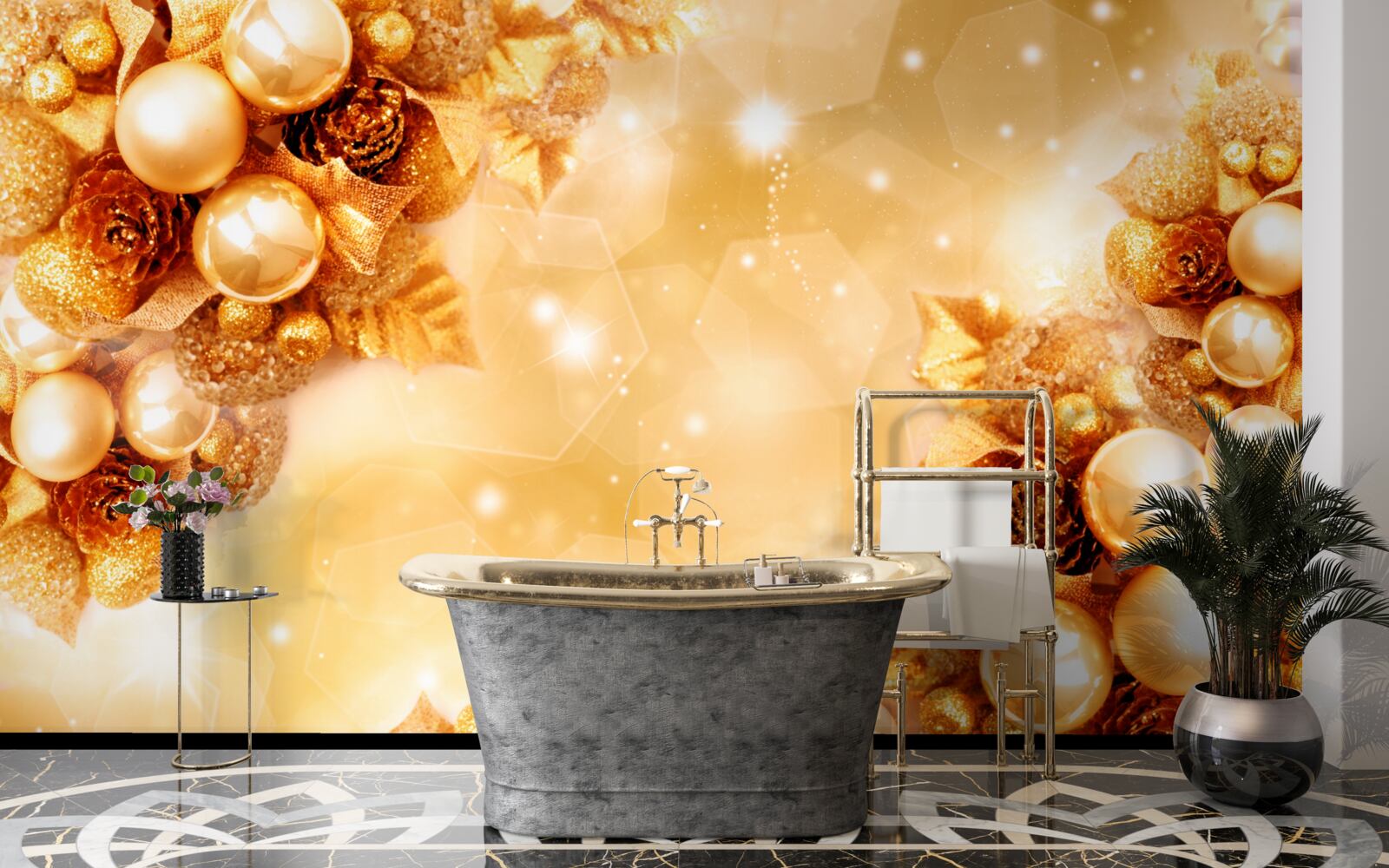 Fototapet perle de aur pe frunze de aur