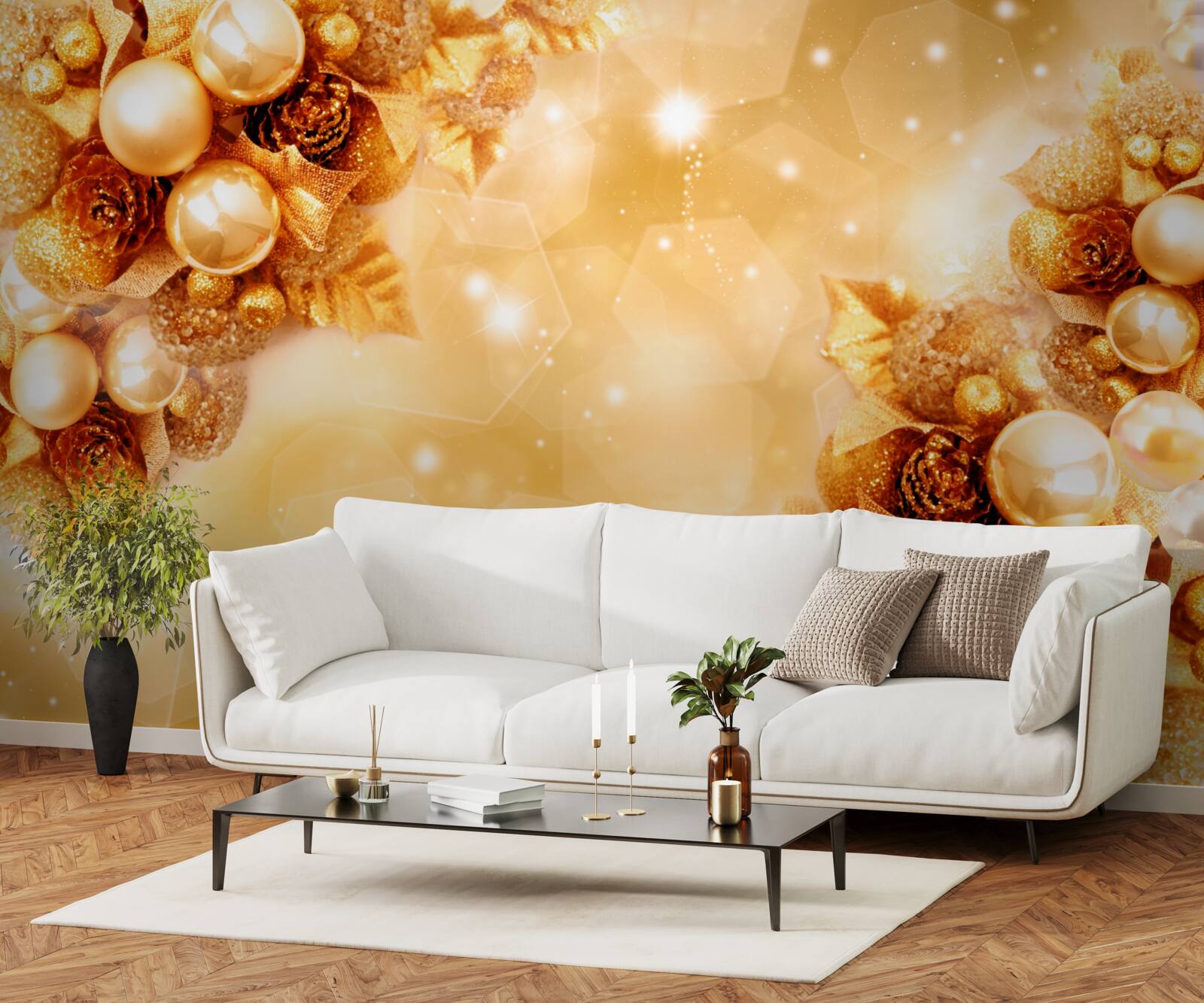 Fototapet perle de aur pe frunze de aur