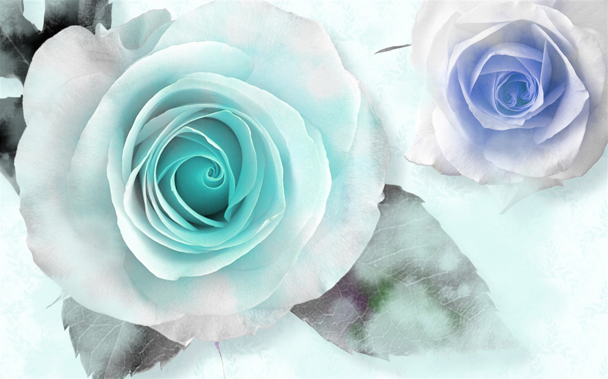 Fototapet trandafiri în nuanțe de albastru și verde