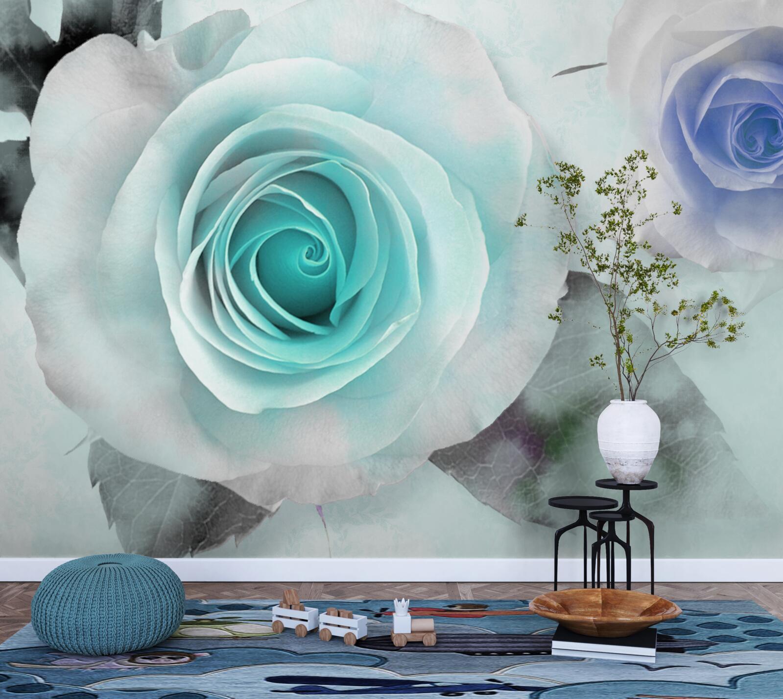 Fototapet trandafiri în nuanțe de albastru și verde