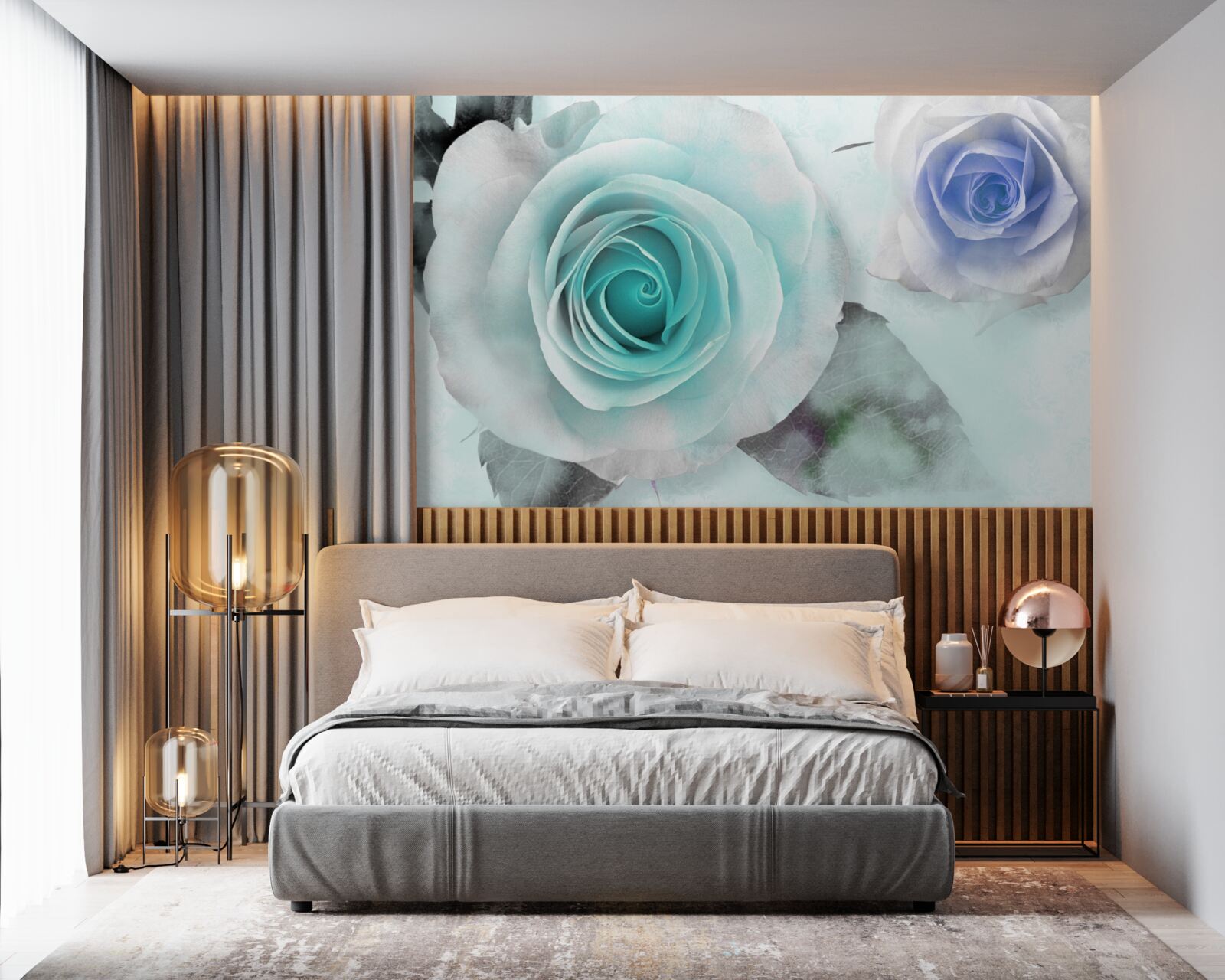 Fototapet trandafiri în nuanțe de albastru și verde