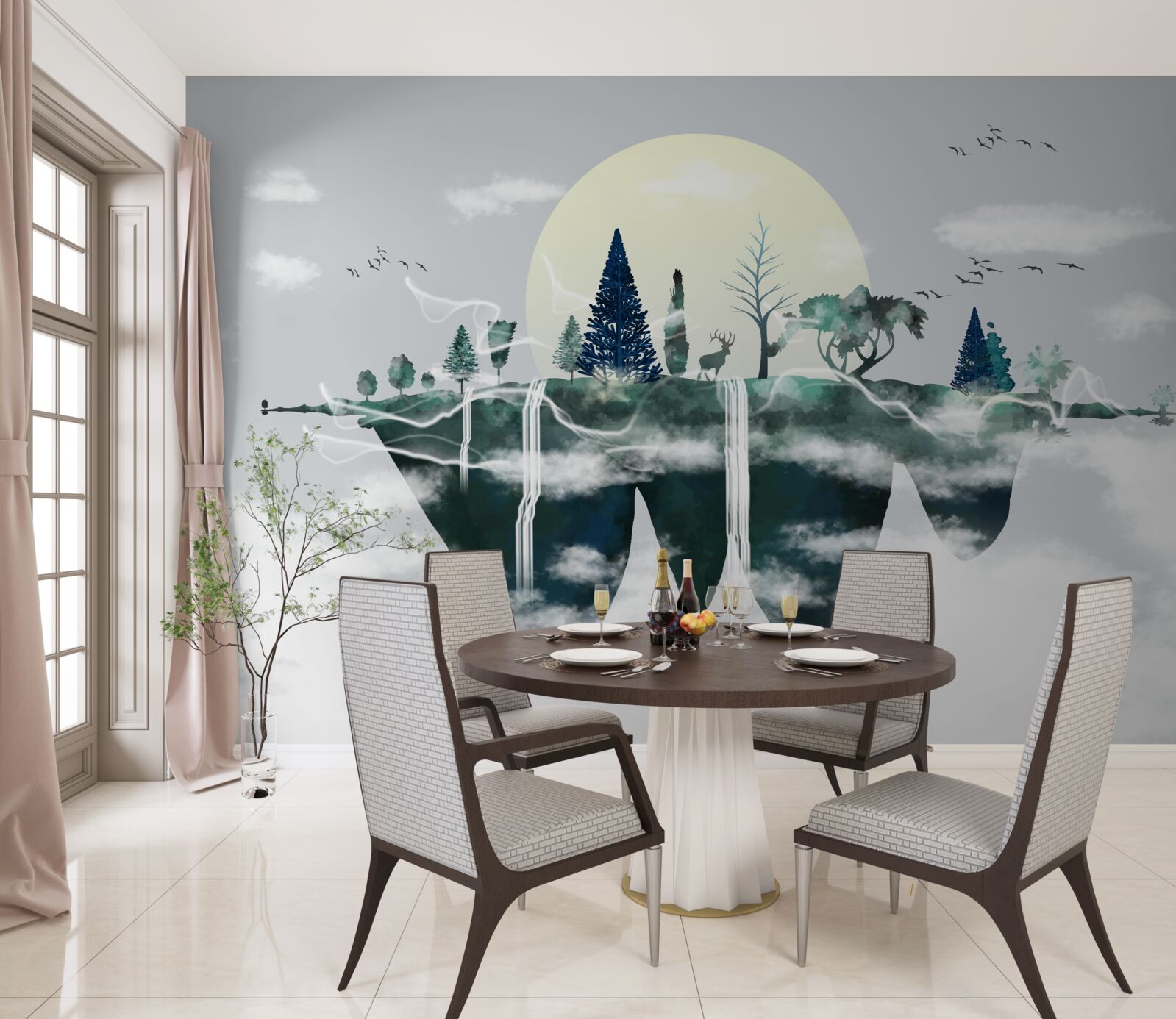 Fototapet reflexia în apă arată verdele luxuriant al pădurii