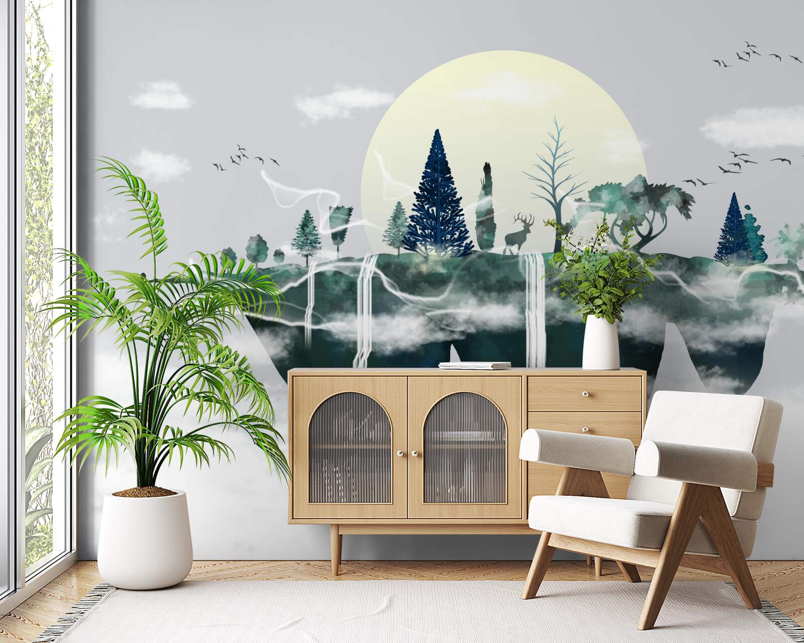 Fototapet reflexia în apă arată verdele luxuriant al pădurii