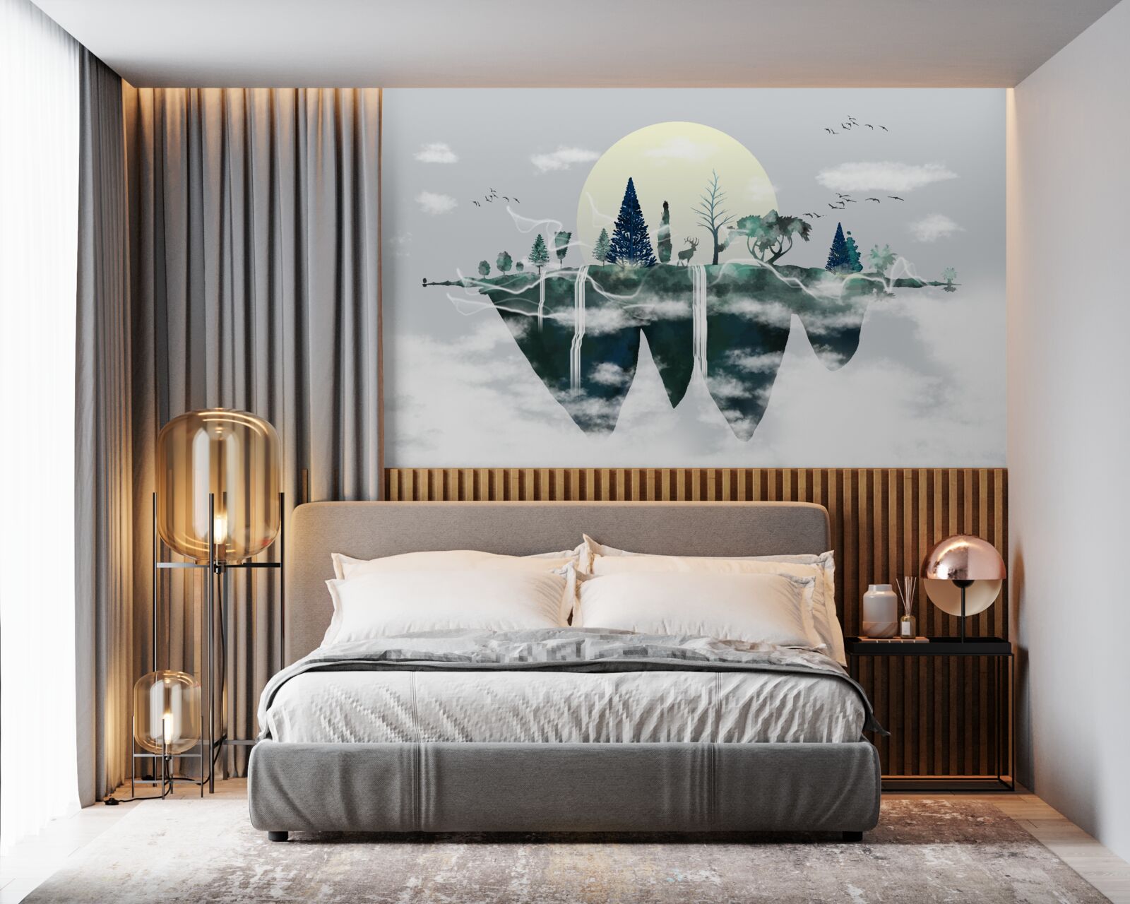 Fototapet reflexia în apă arată verdele luxuriant al pădurii