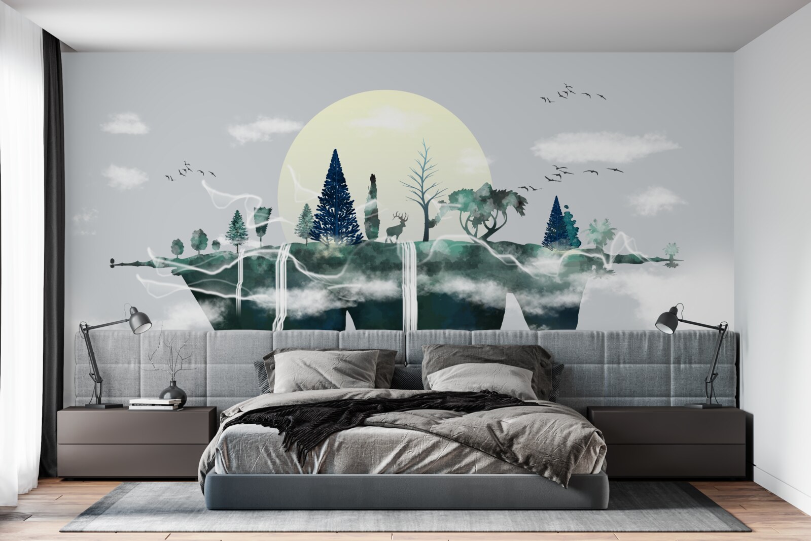 Fototapet reflexia în apă arată verdele luxuriant al pădurii