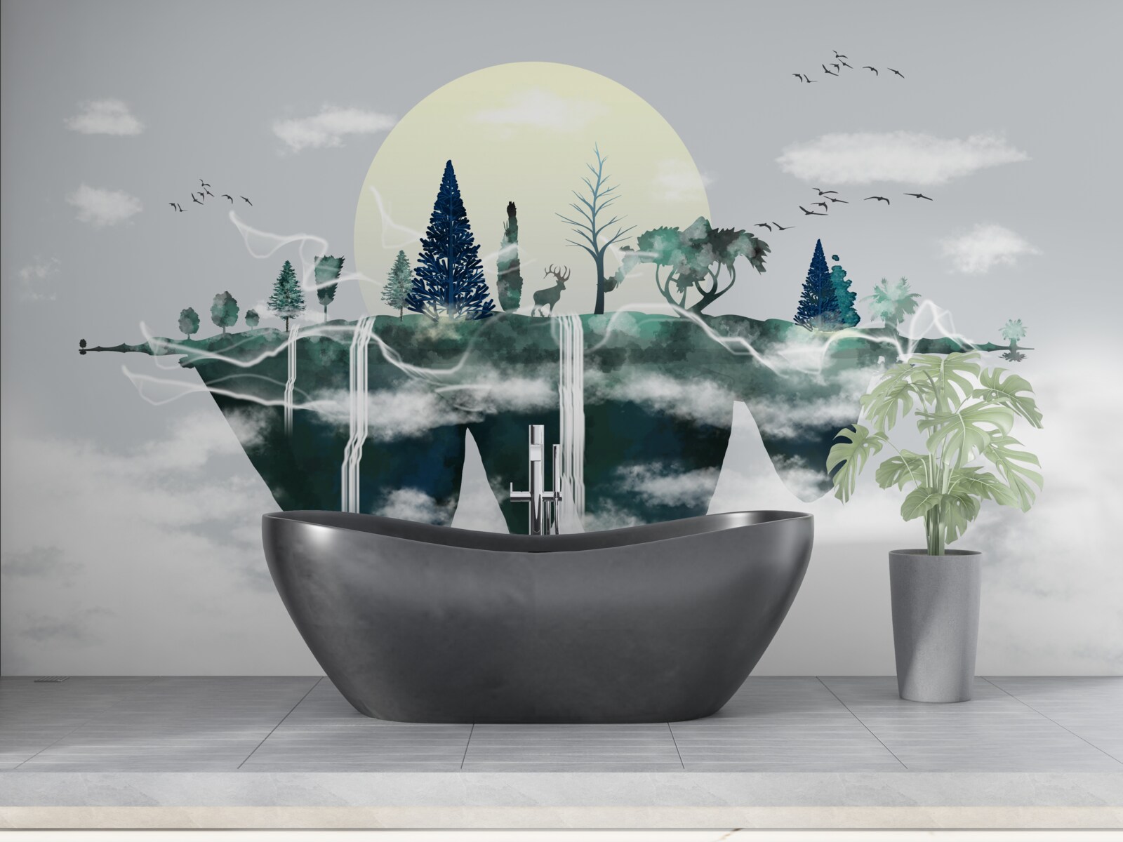 Fototapet reflexia în apă arată verdele luxuriant al pădurii