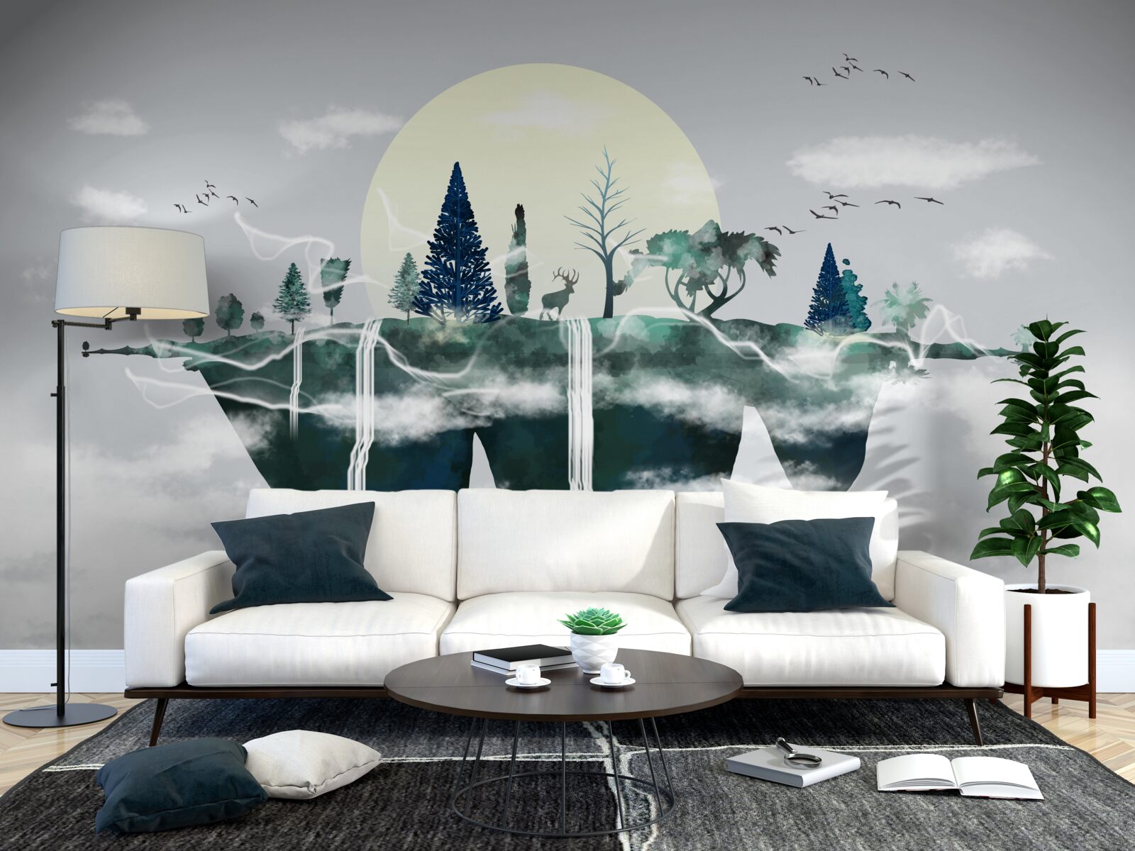 Fototapet reflexia în apă arată verdele luxuriant al pădurii