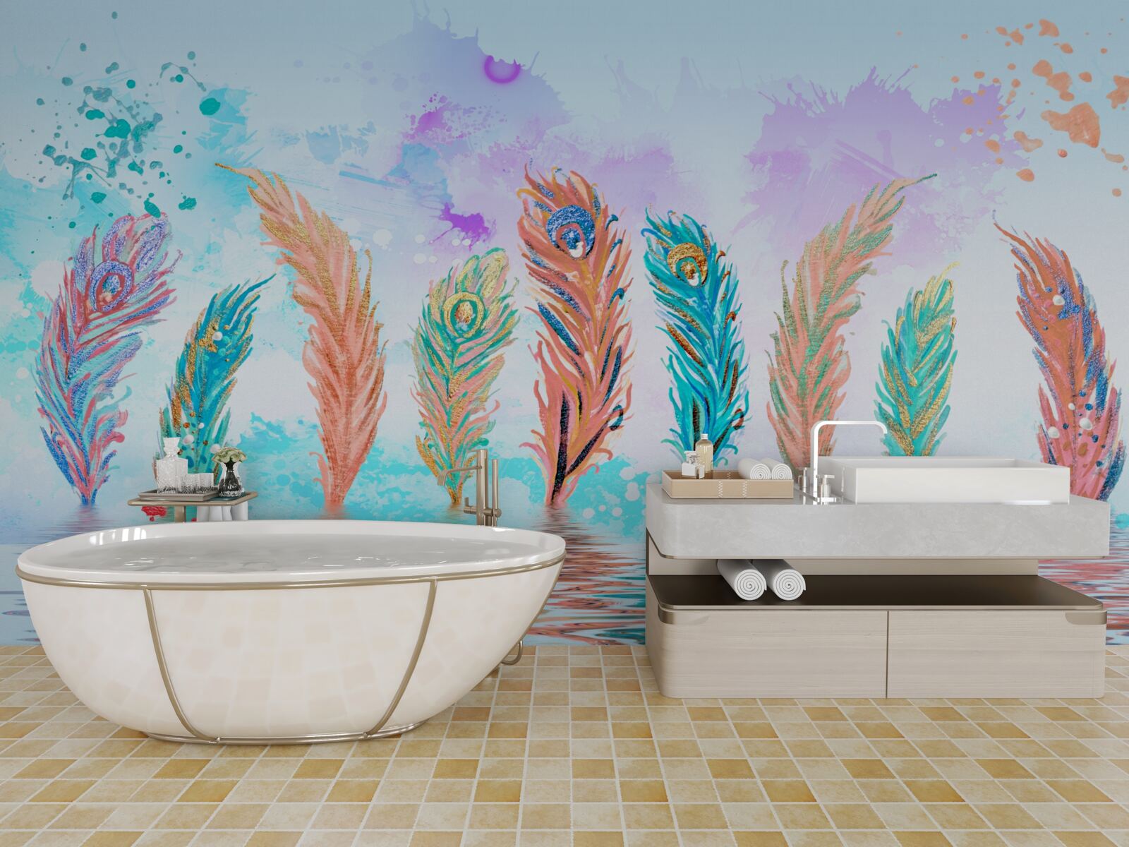 Fototapet penele proeminente străpung apa