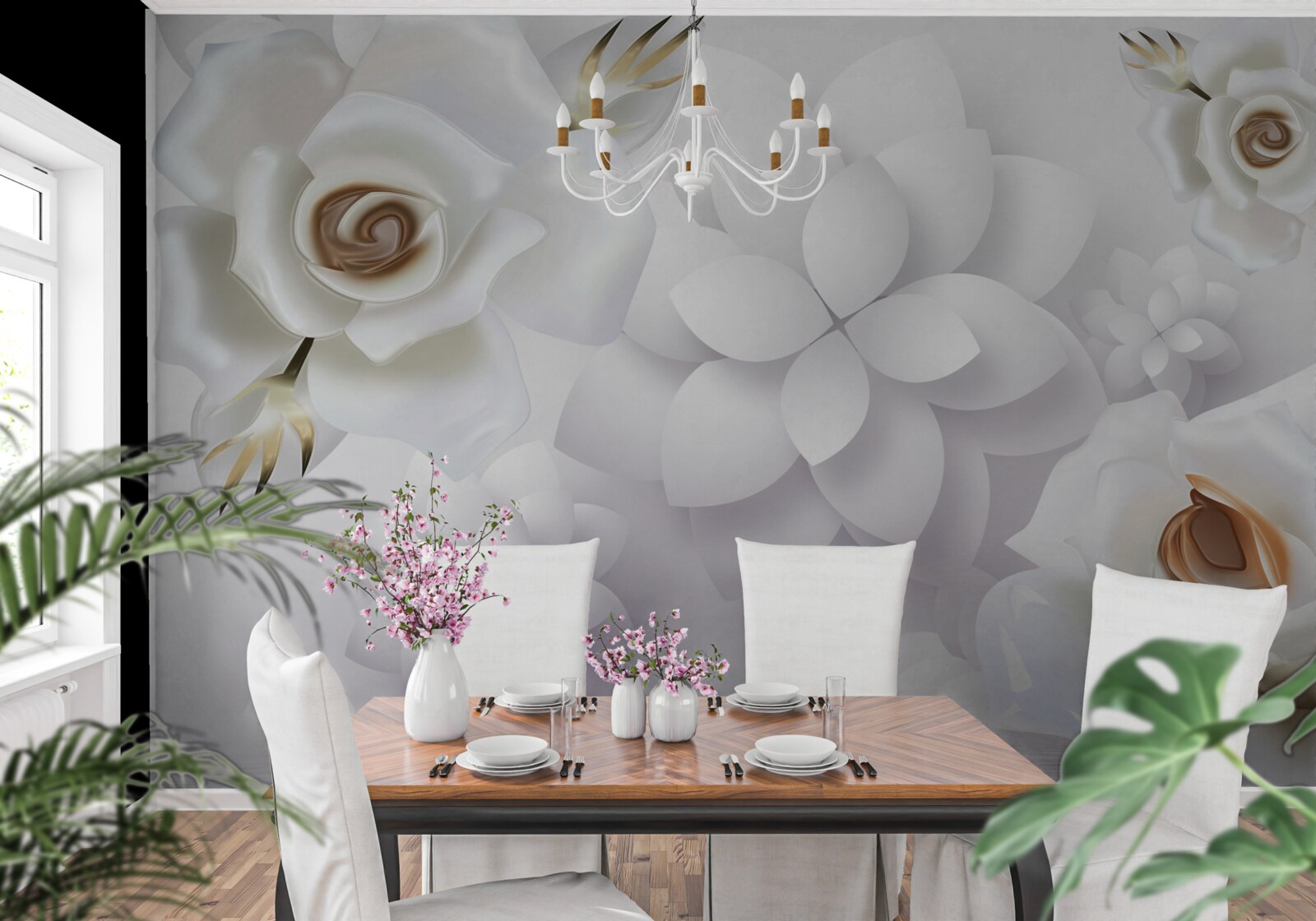 Fototapet compoziție cu flori albe