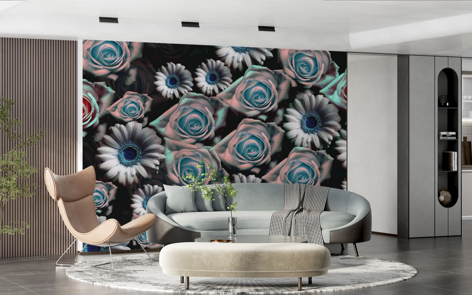 Fototapet gerbera și trandafiri pe un fundal negru