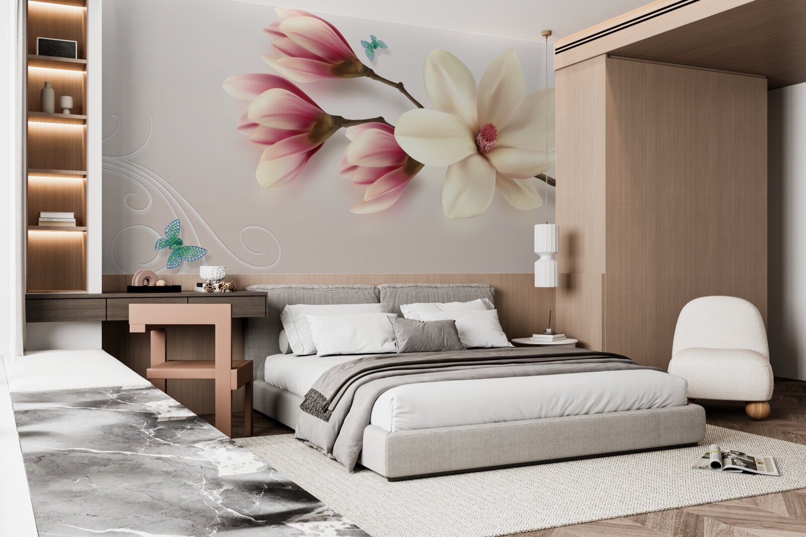 Fototapet magnolie albă în plină înflorire