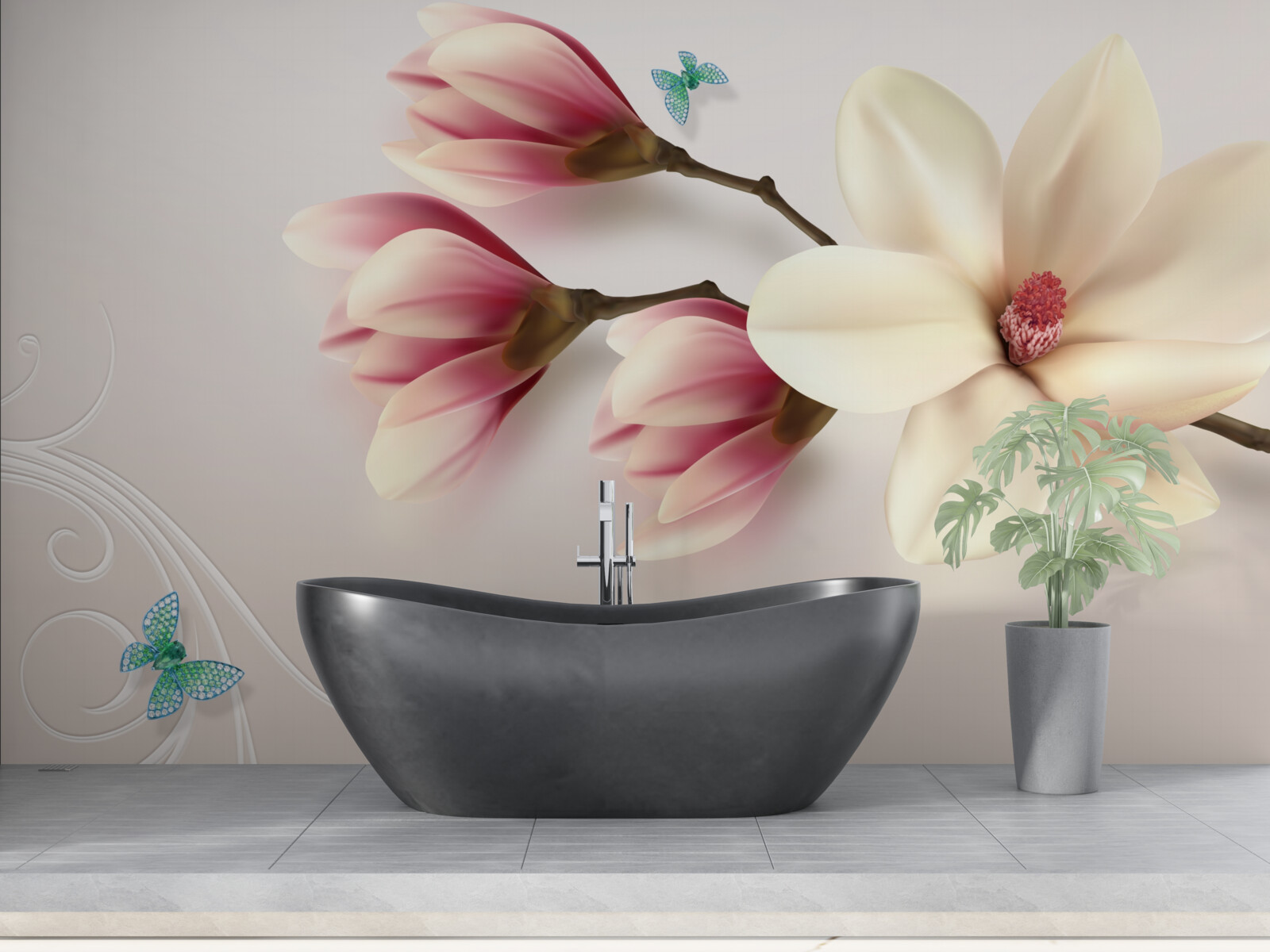 Fototapet magnolie albă în plină înflorire