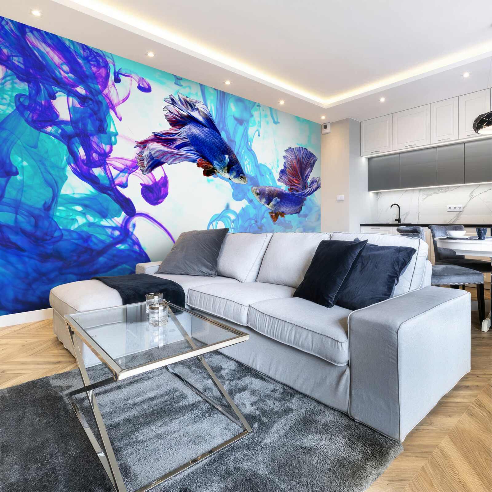 Fototapet locuitorii din apă cu coadă se joacă în elementele umede