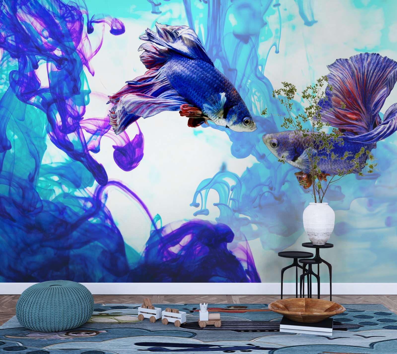 Fototapet locuitorii din apă cu coadă se joacă în elementele umede