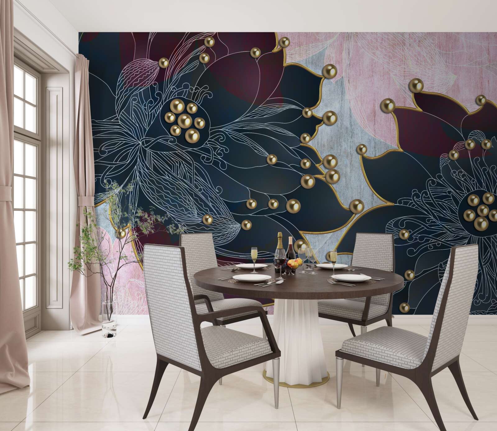 Fototapet floare de noapte cu o nuanță albastru-maroon