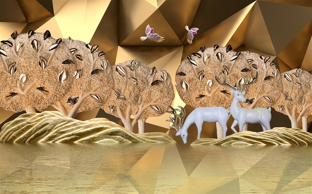 Fototapet cai la o sursă de apă din pădure