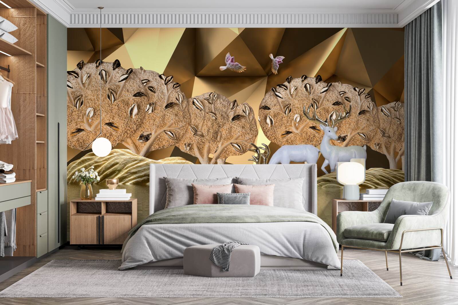 Fototapet cai la o sursă de apă din pădure