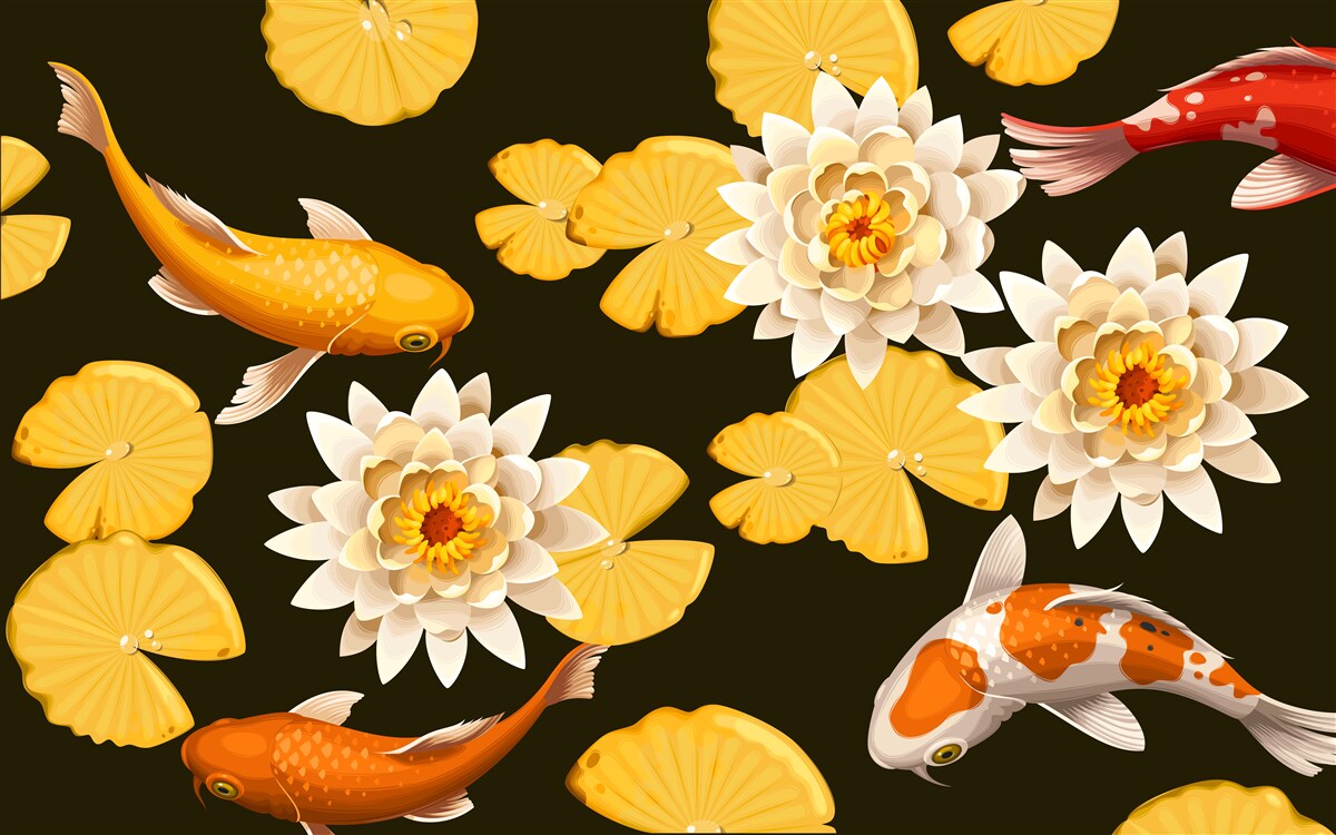 Fototapet lacul de toamnă este decorat cu lotus înflorit