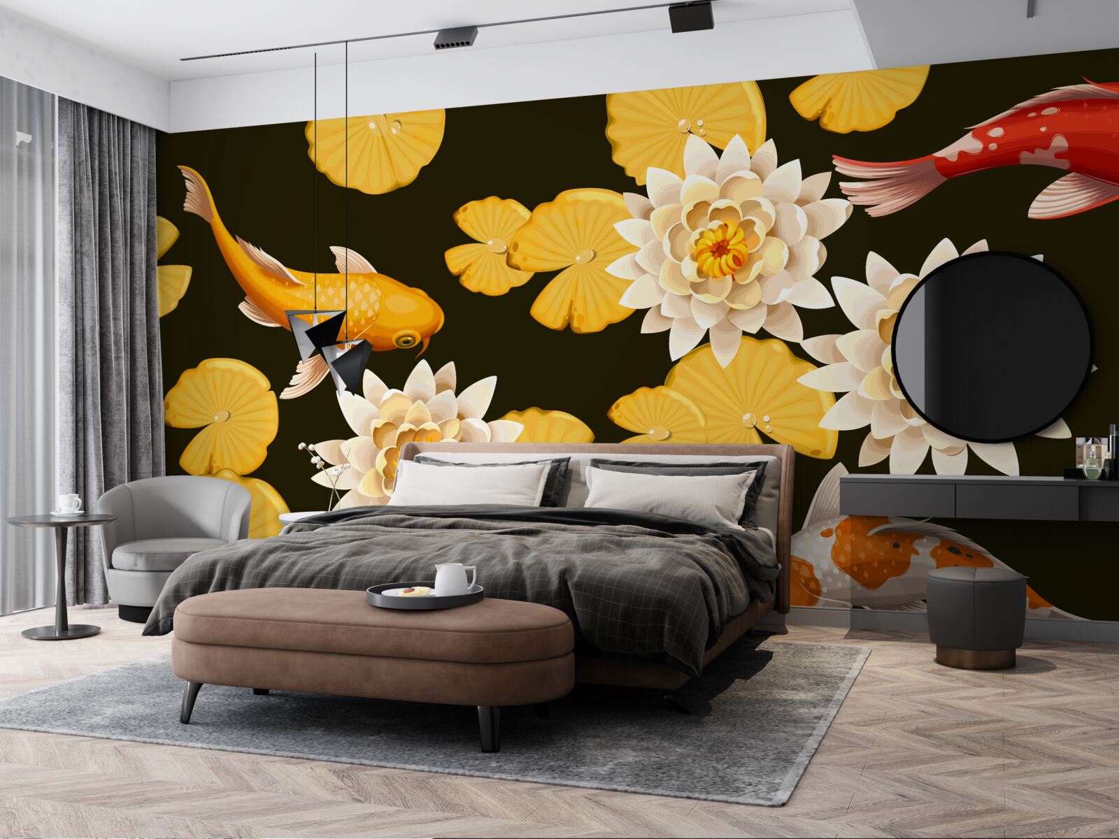 Fototapet lacul de toamnă este decorat cu lotus înflorit