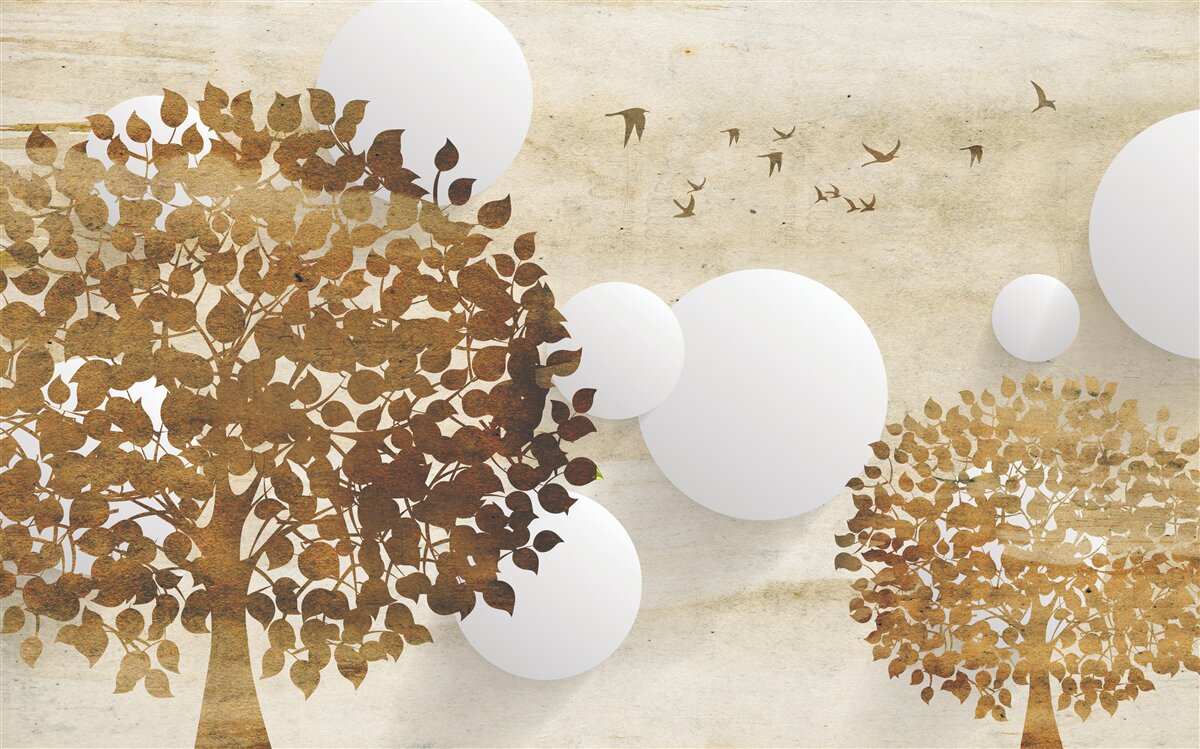 Fototapet cercuri albe și copaci într-un apus de toamnă