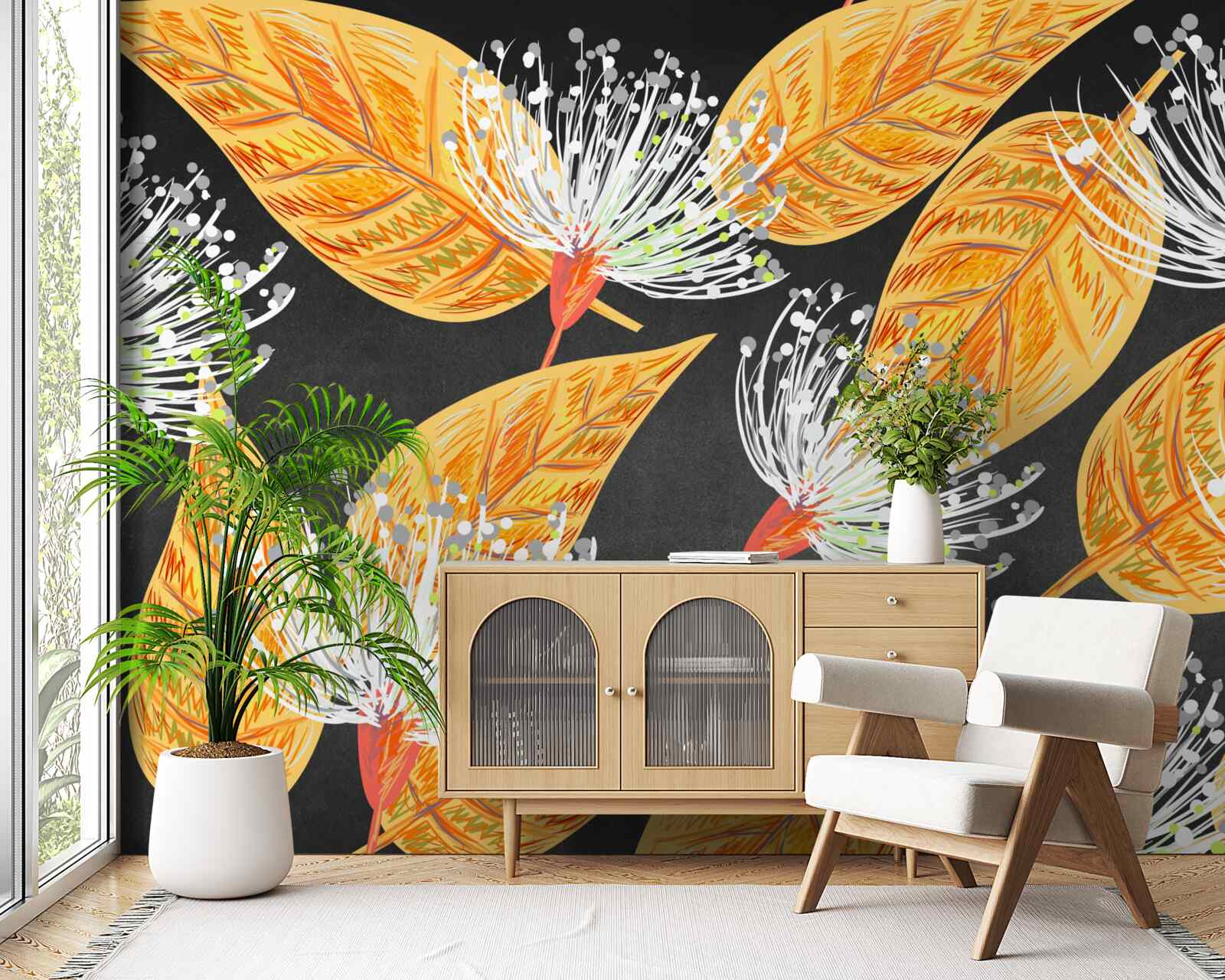 Fototapet frunze de toamnă cu păpădii