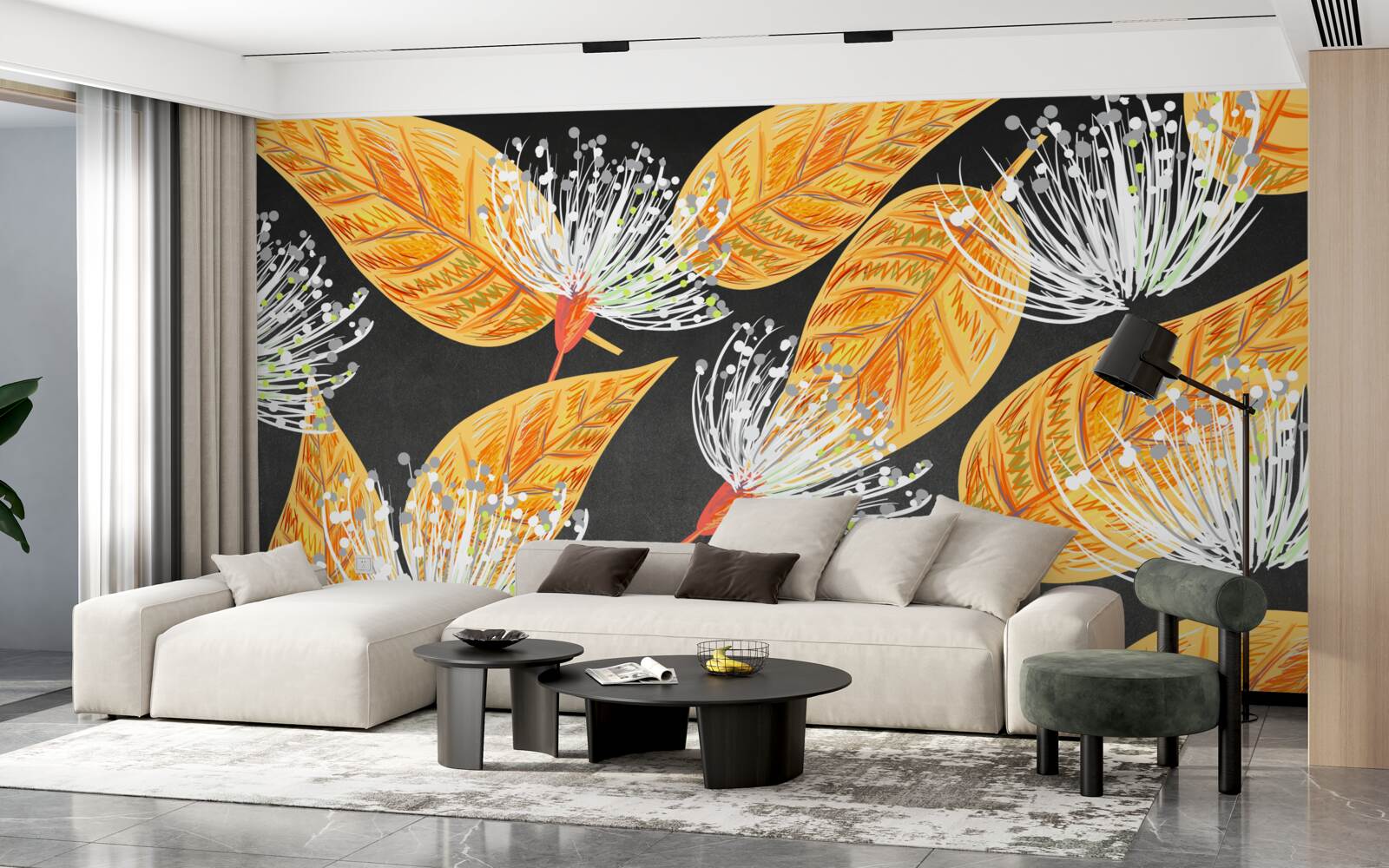 Fototapet frunze de toamnă cu păpădii