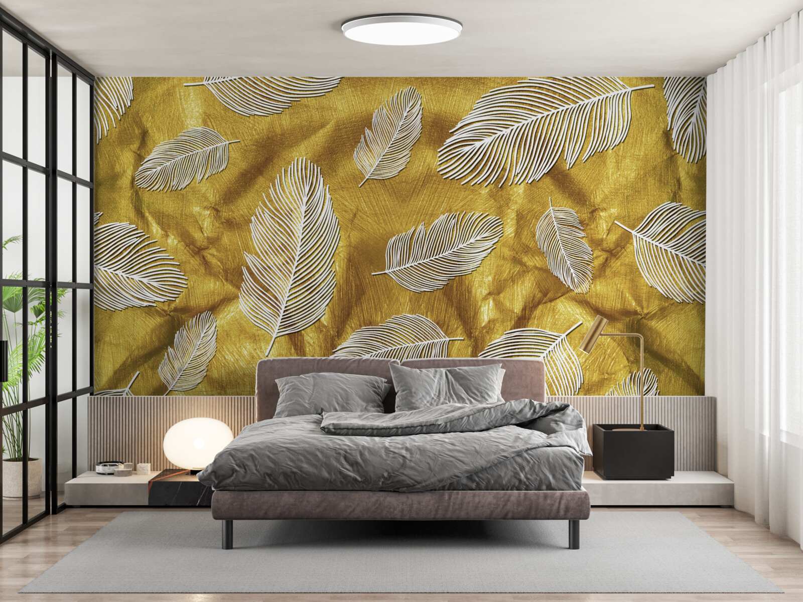 Fototapet pene albe subțiri pe un fundal auriu