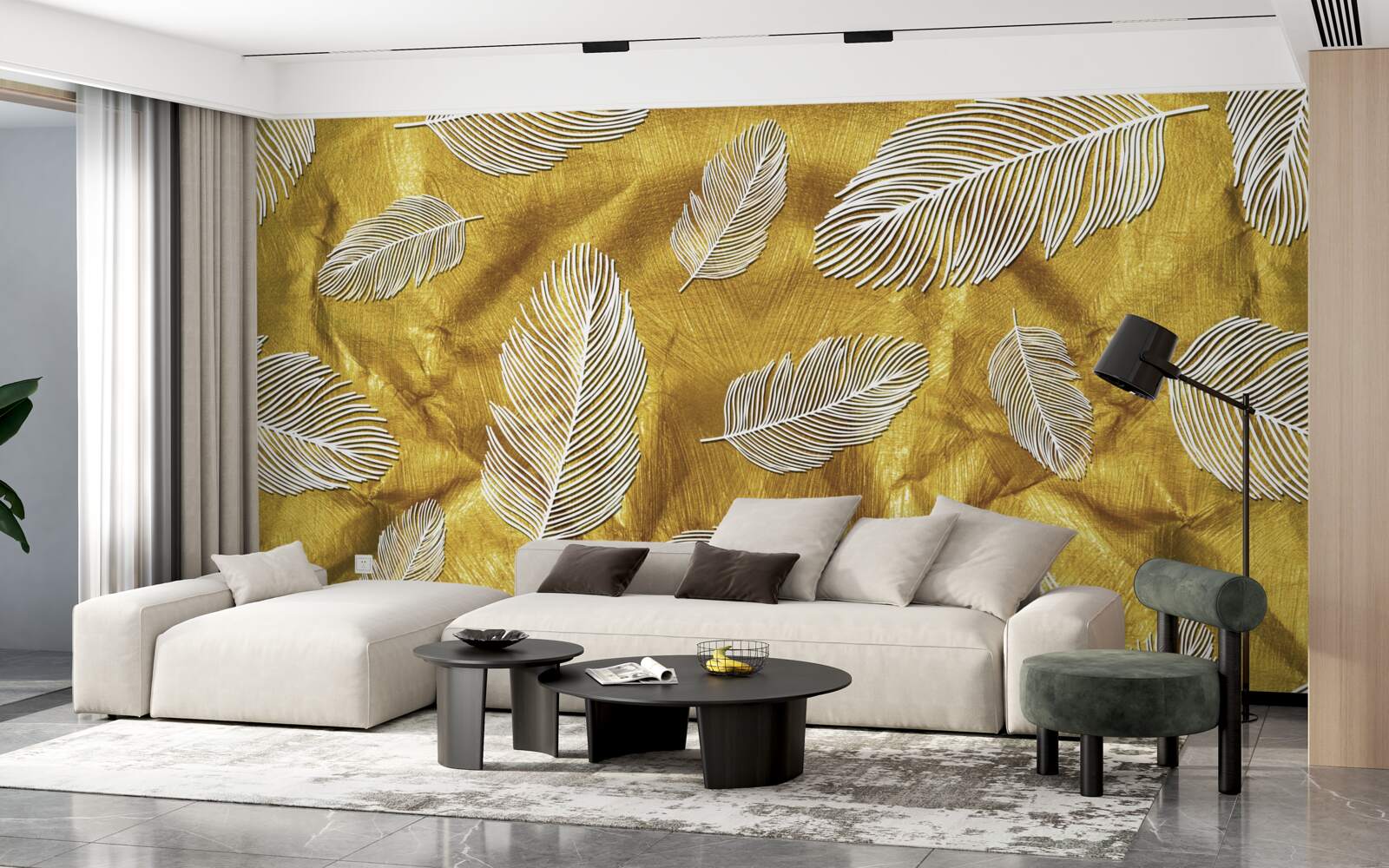 Fototapet pene albe subțiri pe un fundal auriu