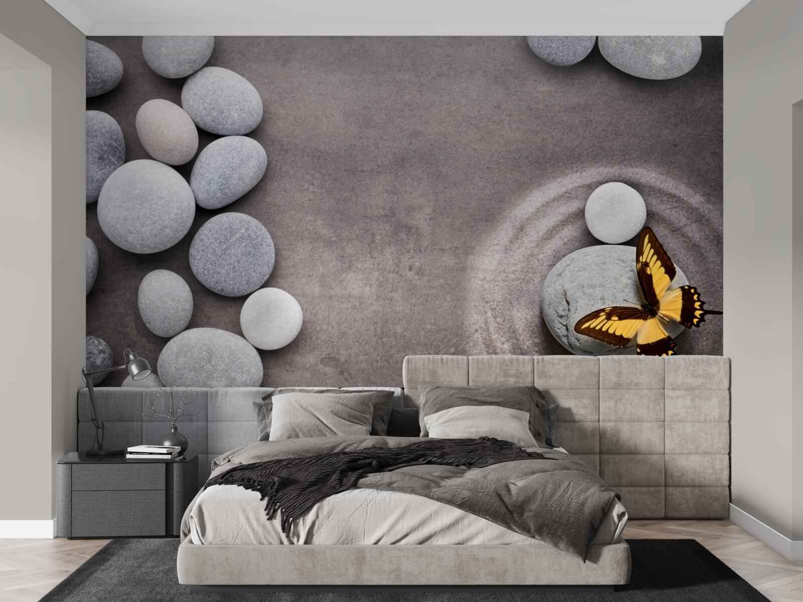 Fototapet fluture așezat pe o piatră lângă un iaz