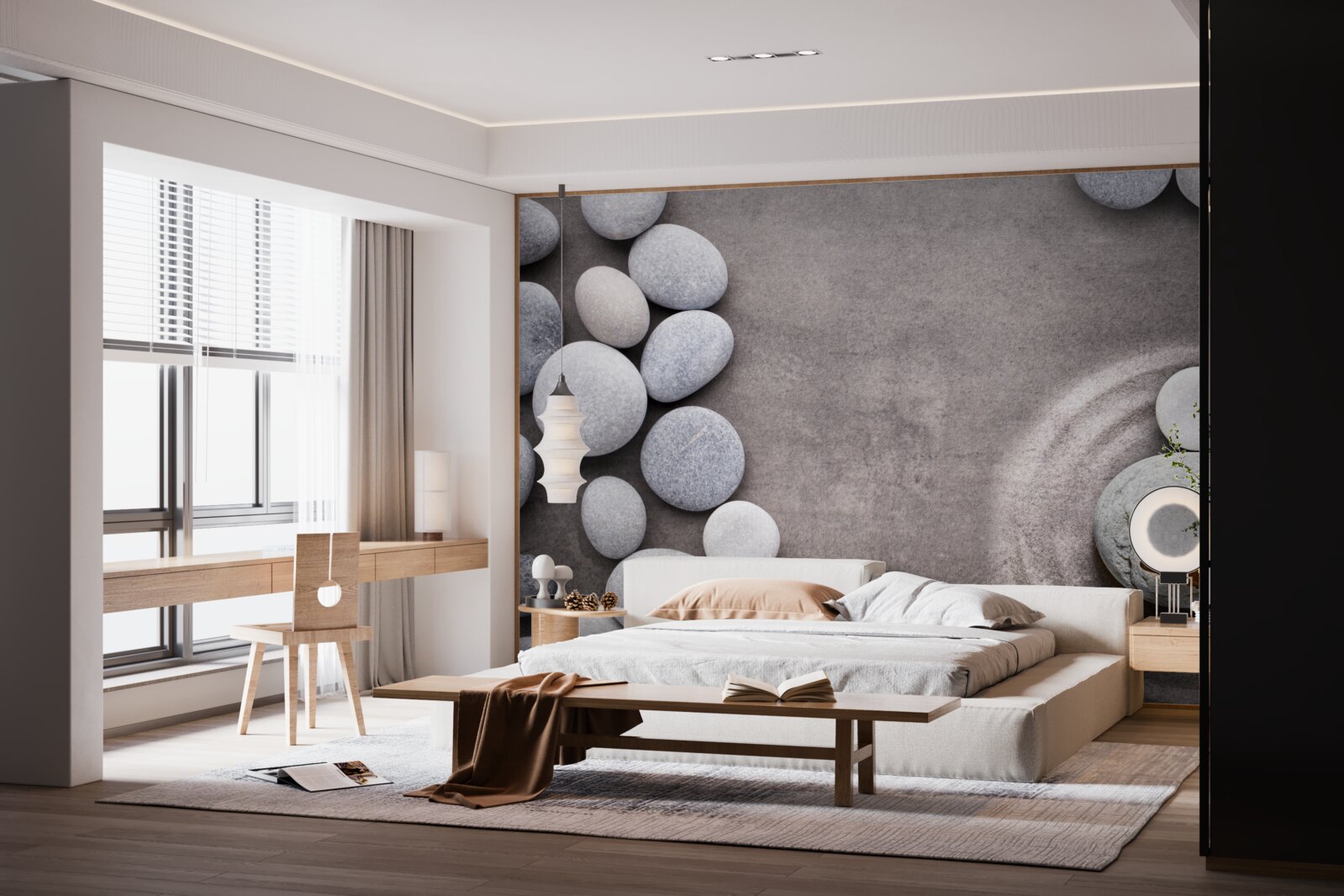 Fototapet fluture așezat pe o piatră lângă un iaz