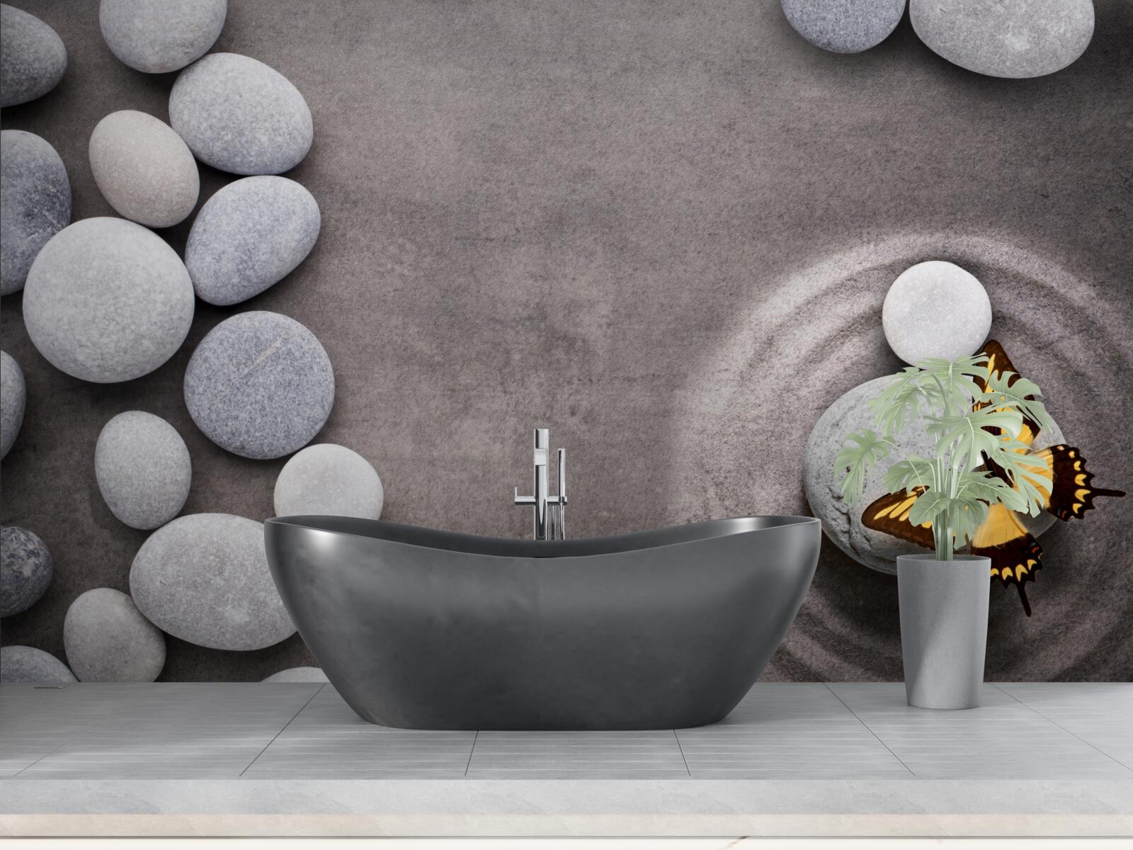 Fototapet fluture așezat pe o piatră lângă un iaz