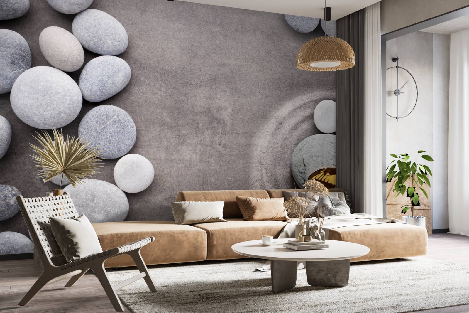 Fototapet fluture așezat pe o piatră lângă un iaz