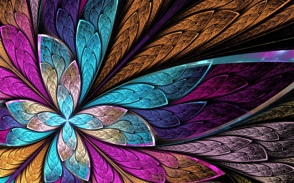 Fototapet mozaic de petale de flori care creează un efect de vitraliu