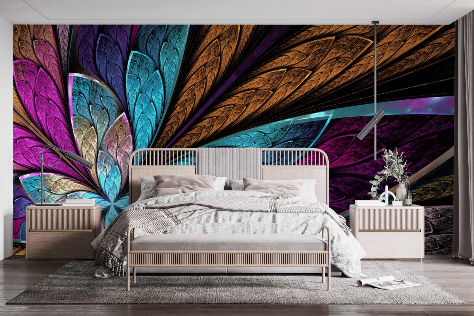 Fototapet mozaic de petale de flori care creează un efect de vitraliu