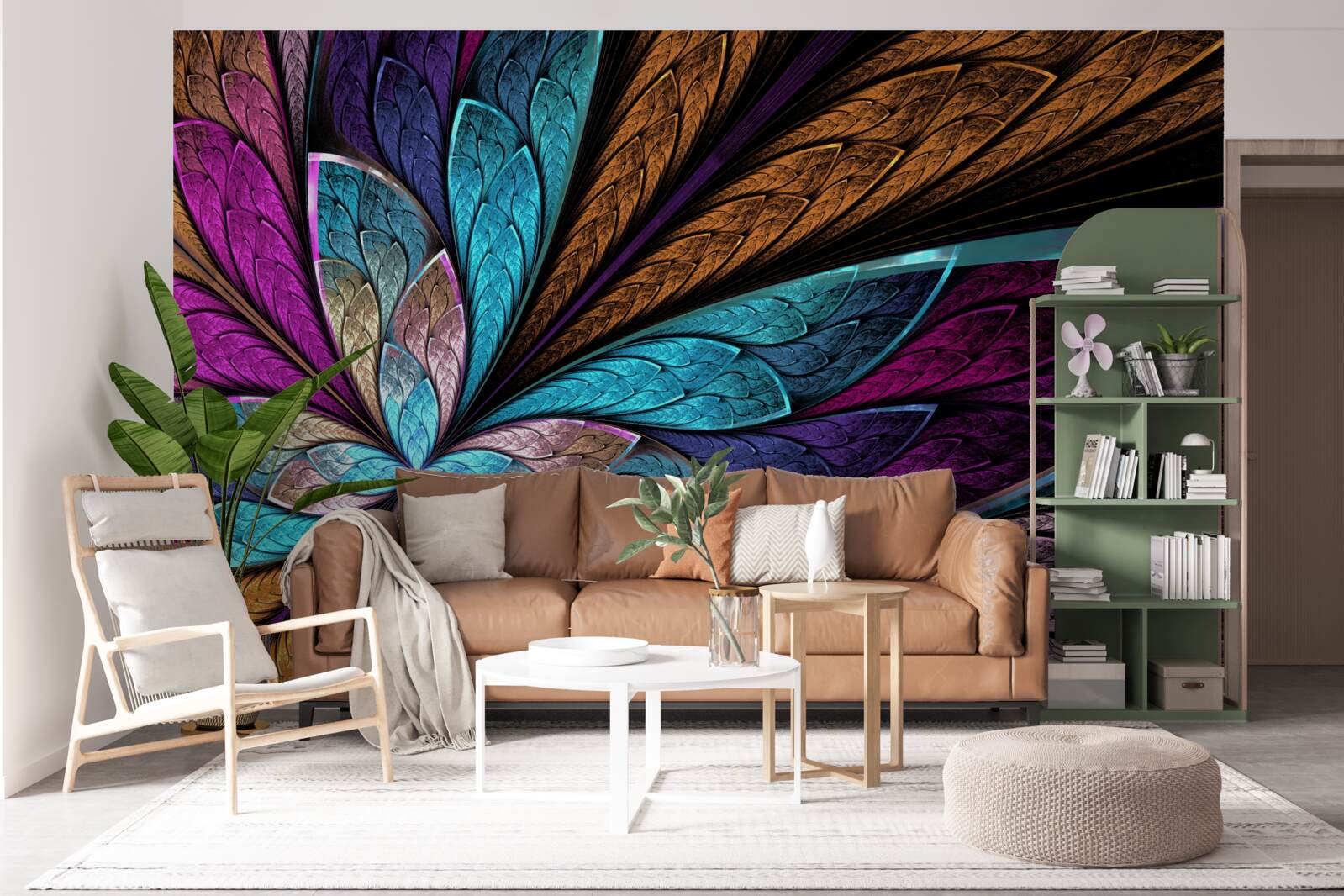 Fototapet mozaic de petale de flori care creează un efect de vitraliu